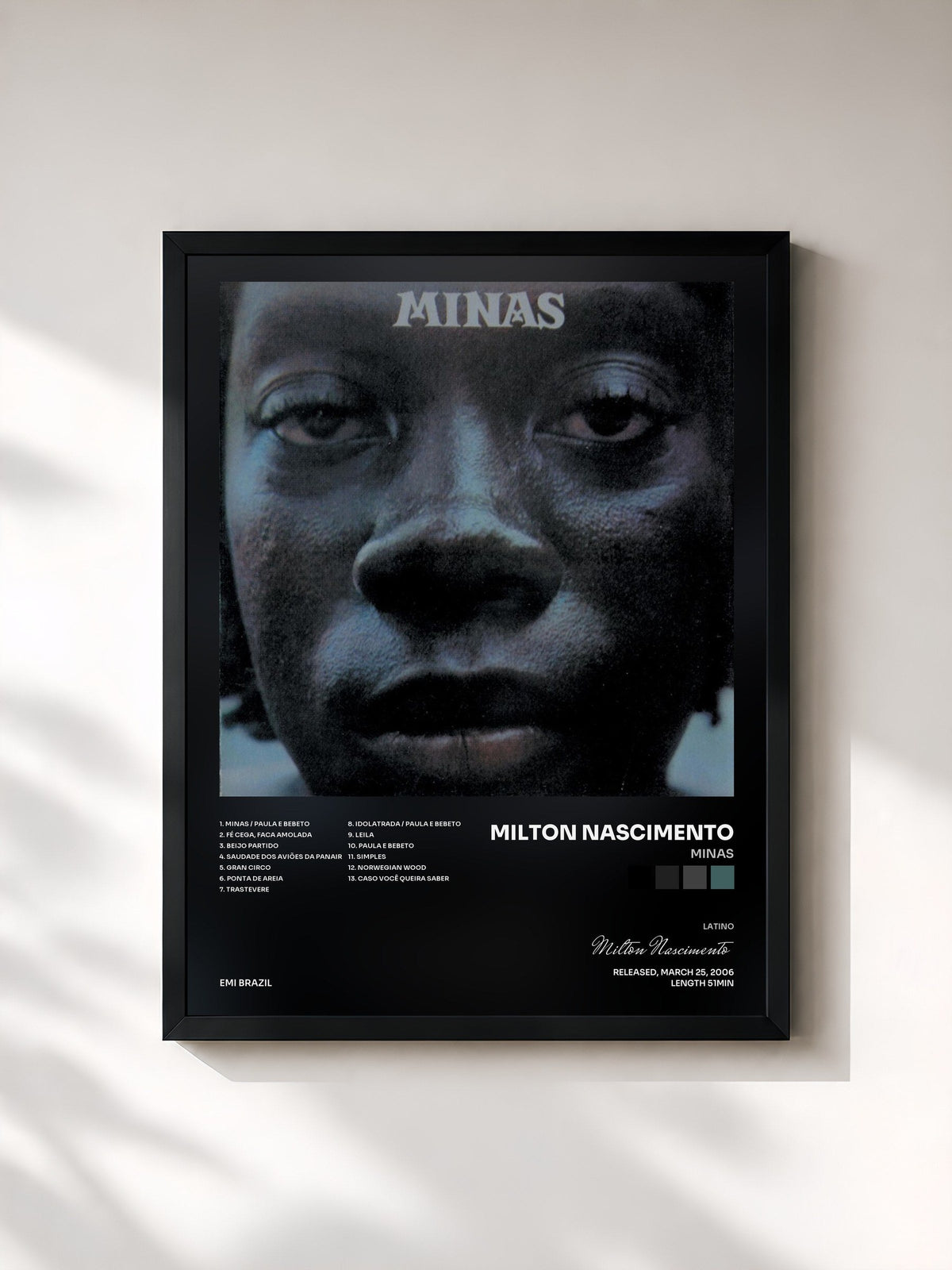 #noir Tableau de l'album Minas de Milton Nascimento, cadre noir, imprimé et encadré en France