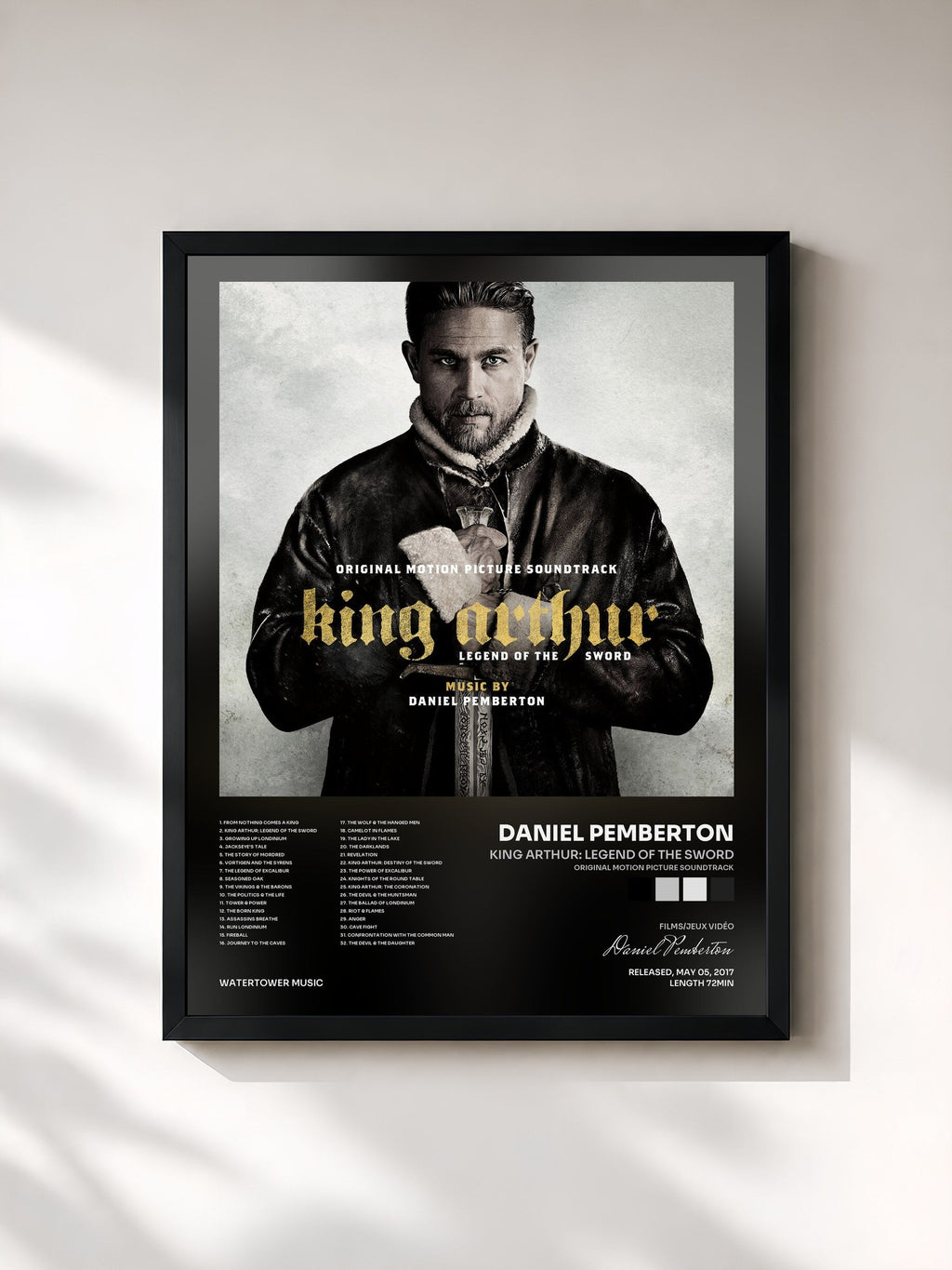 #noir King Arthur: Legend of the Sword (Original Motion Picture Soundtrack) by Daniel Pemberton as a framed art print, black frame, printed and framed in France