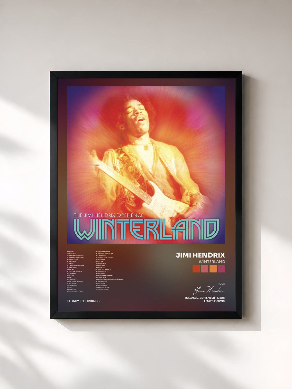#noir Tableau de l'album Winterland de Jimi Hendrix, cadre noir, imprimé et encadré en France