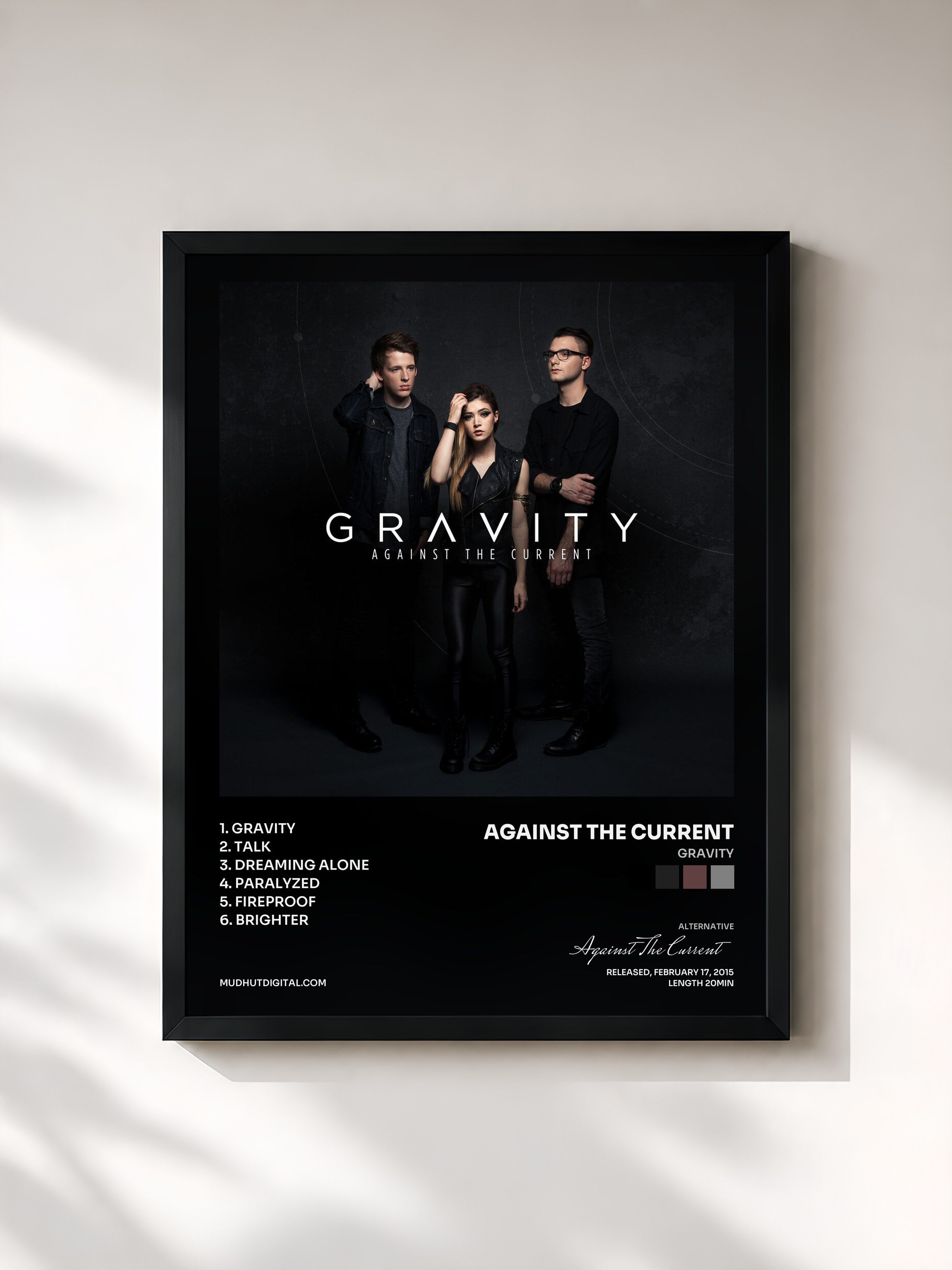 #noir Tableau de l'album Gravity de Against The Current, cadre noir, imprimé et encadré en France