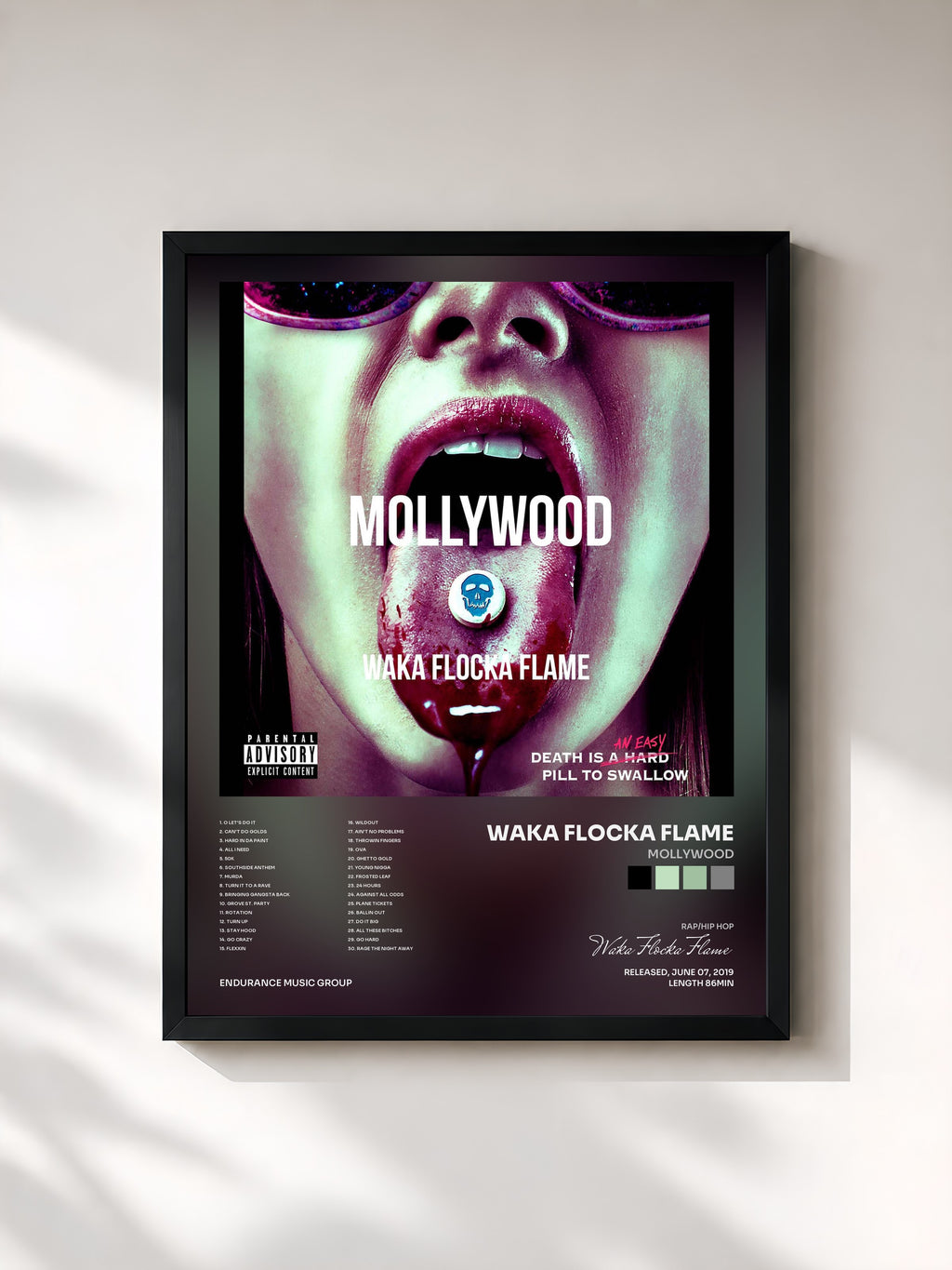 #noir Tableau de l'album Mollywood de Waka Flocka Flame, cadre noir, imprimé et encadré en France