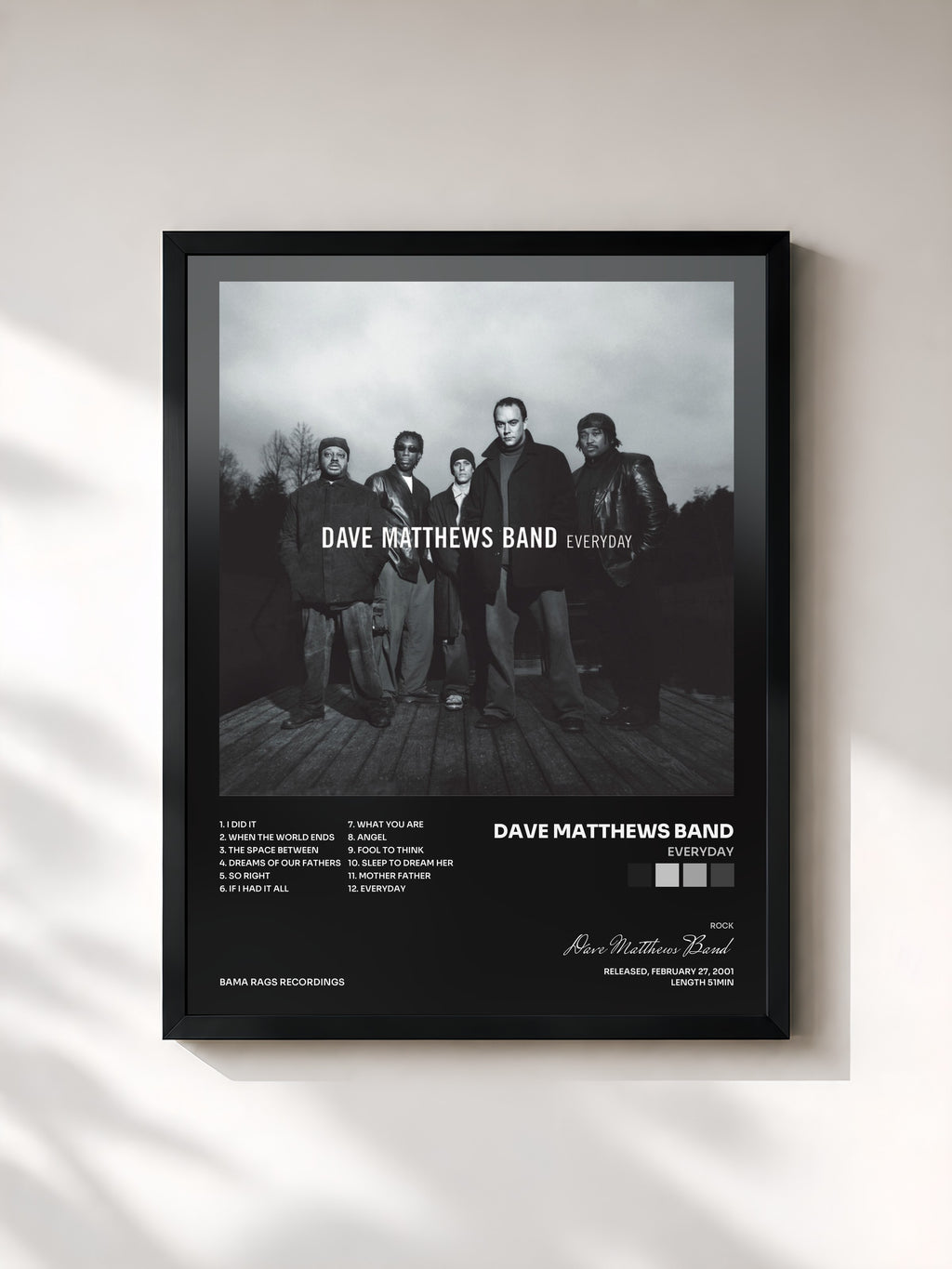 #noir Tableau de l'album Everyday de Dave Matthews Band, cadre noir, imprimé et encadré en France