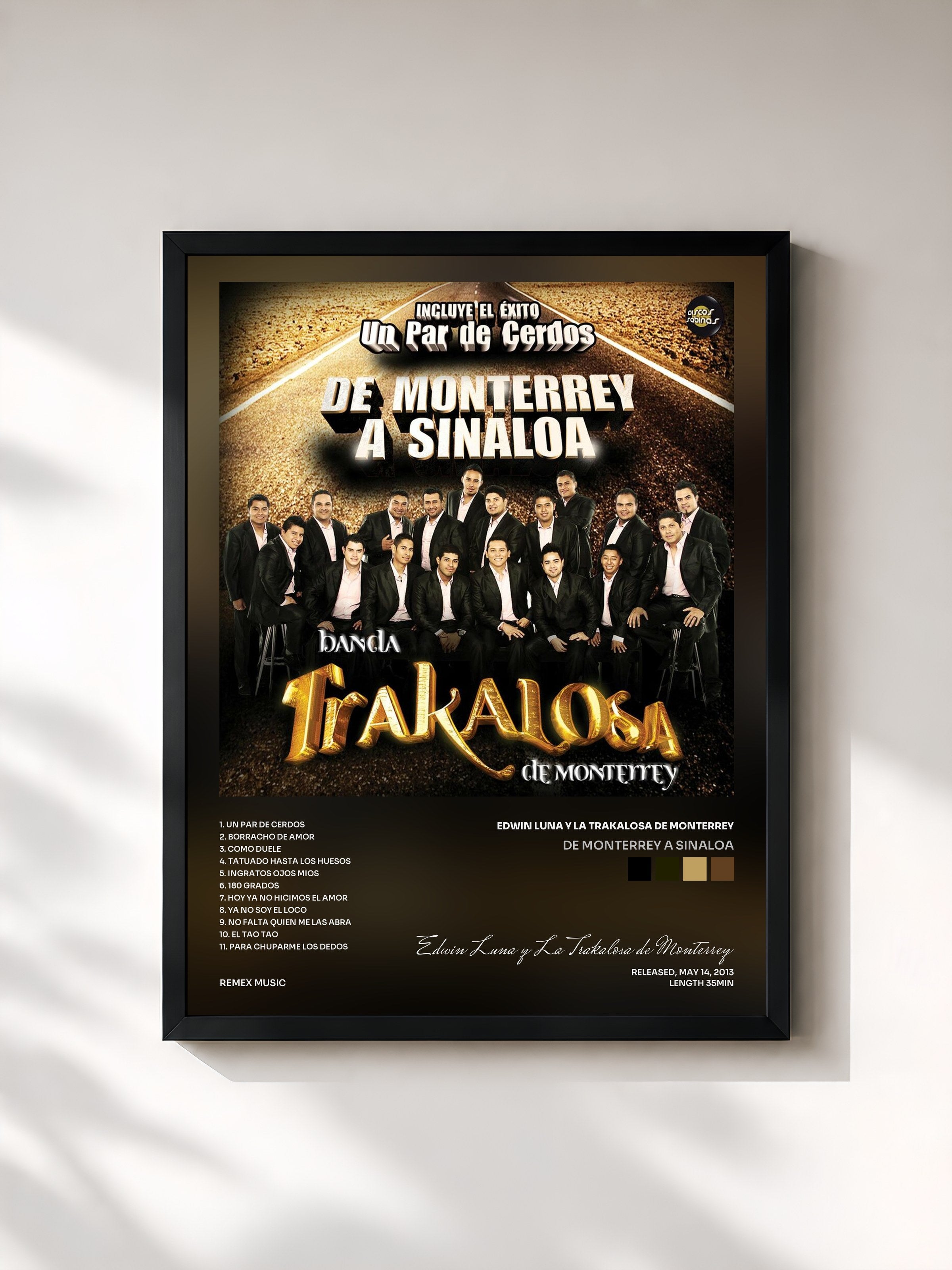 #noir Tableau de l'album De Monterrey a Sinaloa de Edwin Luna y La Trakalosa de Monterrey, cadre noir, imprimé et encadré en France