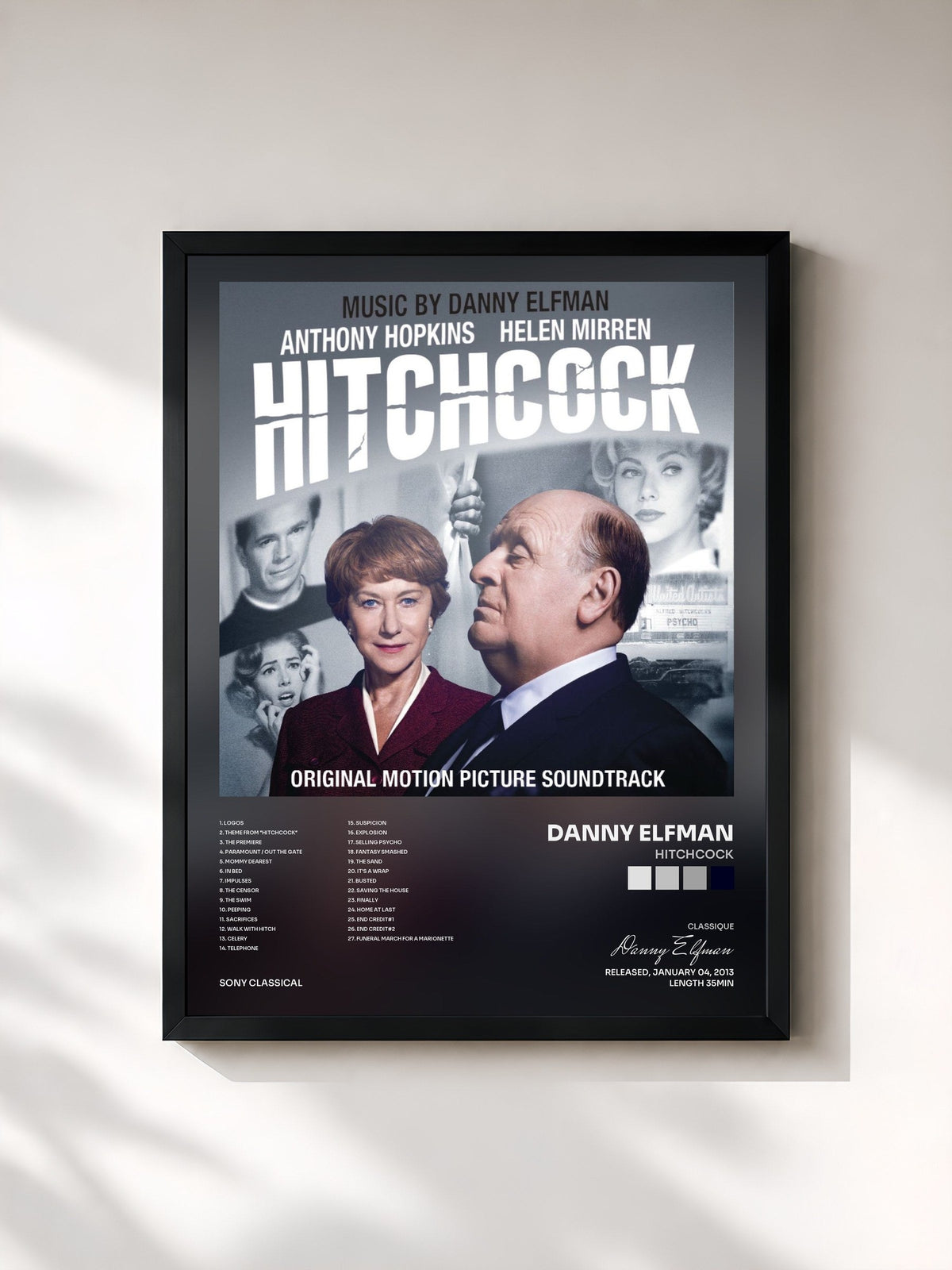 #noir Tableau de l'album Hitchcock de Danny Elfman, cadre noir, imprimé et encadré en France