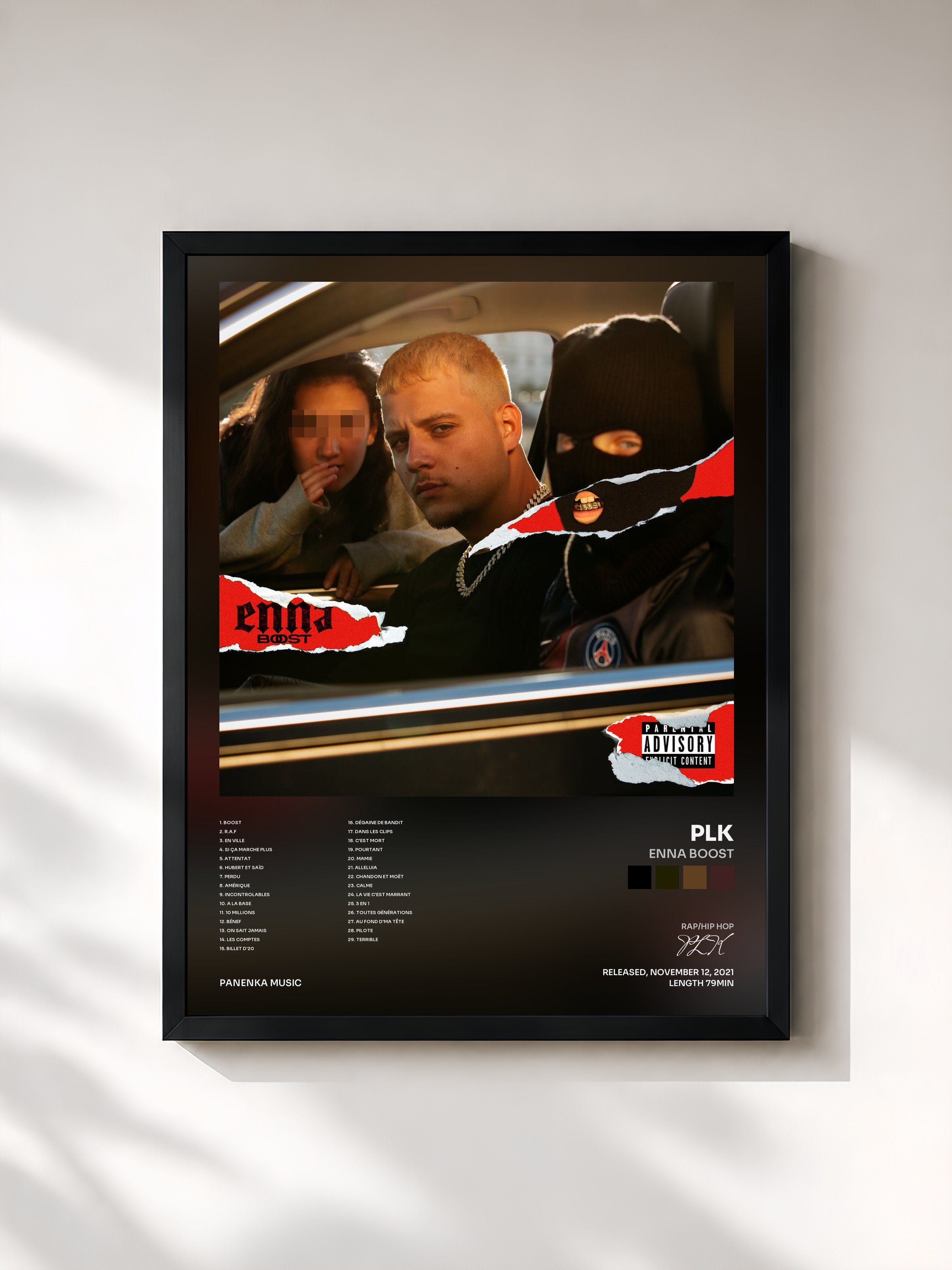 #noir Tableau de l'album Enna Boost de PLK, cadre noir, imprimé et encadré en France