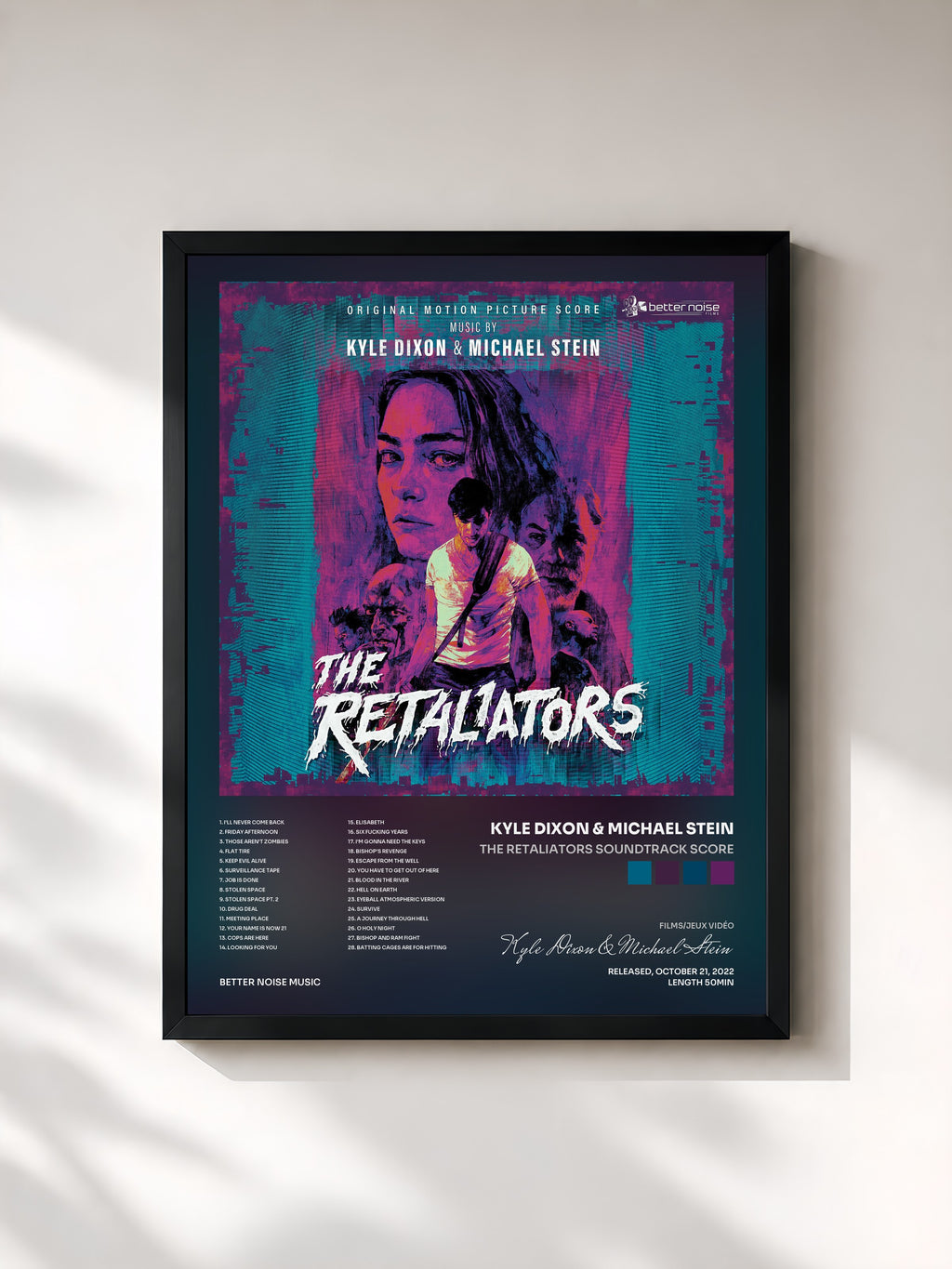 #noir Tableau de l'album The Retaliators Soundtrack Score de Kyle Dixon & Michael Stein, cadre noir, imprimé et encadré en France