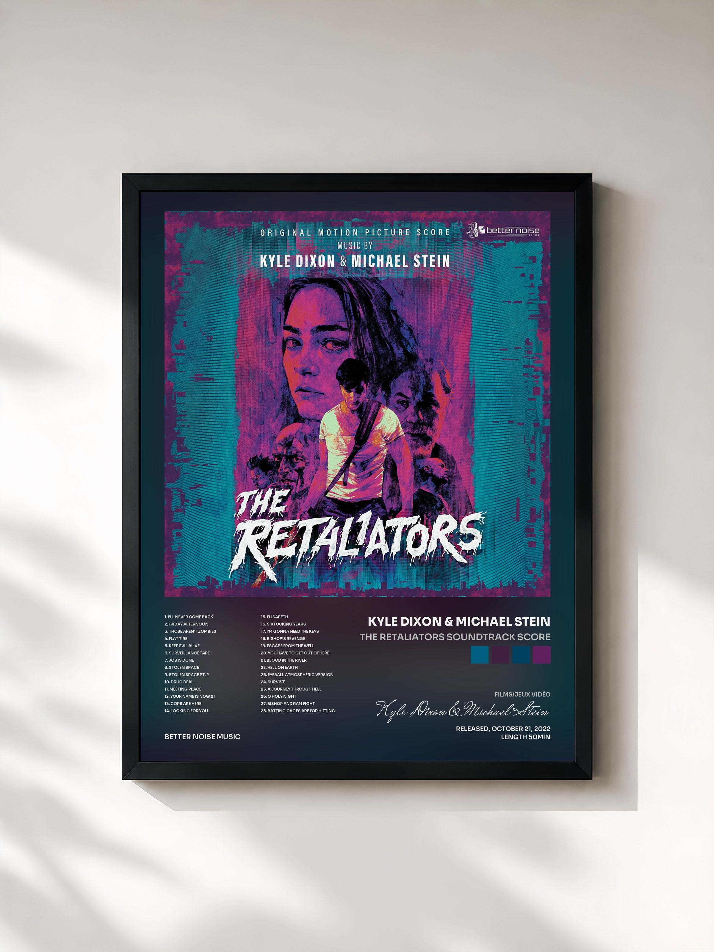 #noir Tableau de l'album The Retaliators Soundtrack Score de Kyle Dixon & Michael Stein, cadre noir, imprimé et encadré en France