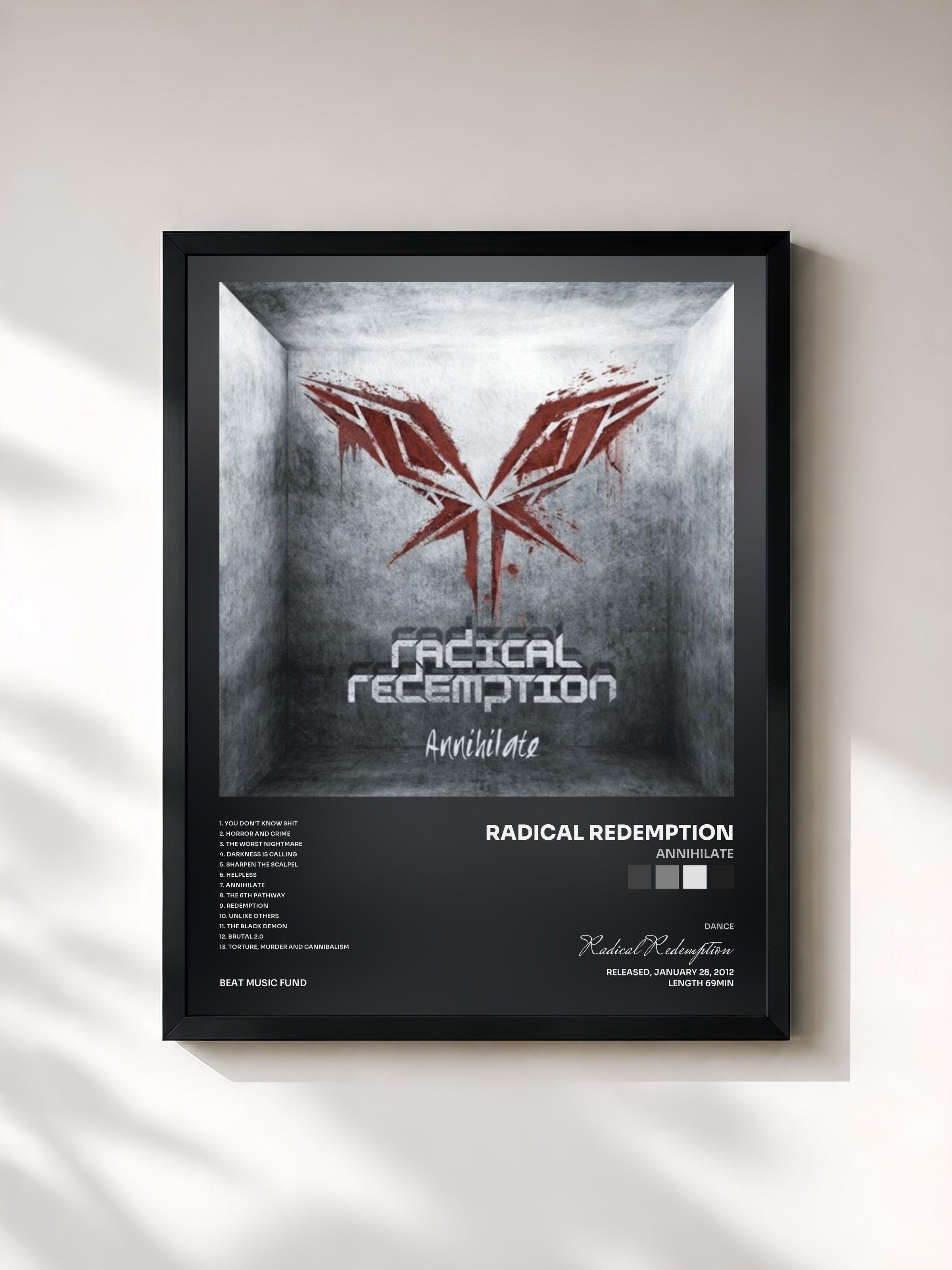 #noir Tableau de l'album Annihilate de Radical Redemption, cadre noir, imprimé et encadré en France