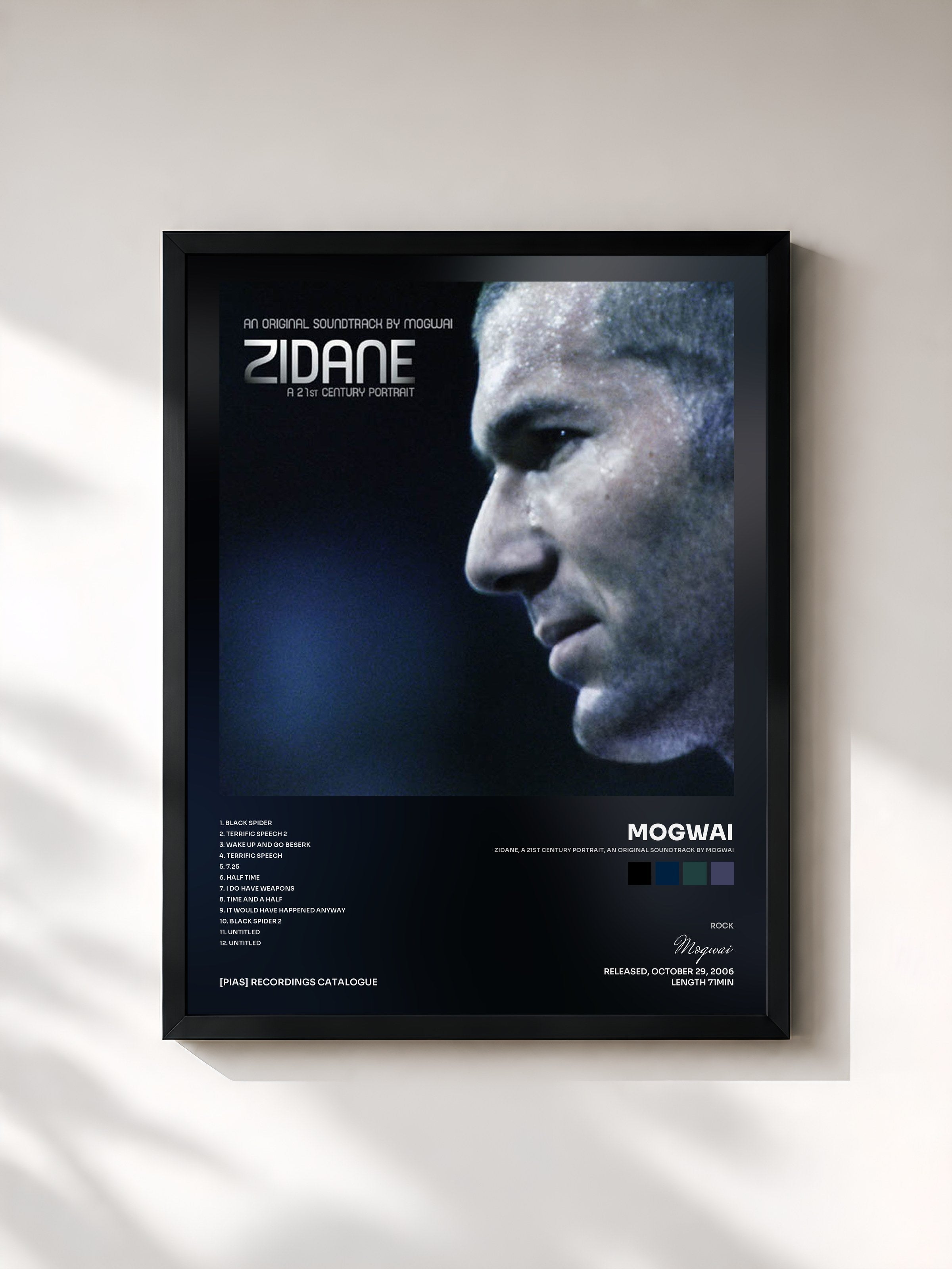 #noir Tableau de l'album Zidane, a 21st Century Portrait, an Original Soundtrack by Mogwai de Mogwai, cadre noir, imprimé et encadré en France