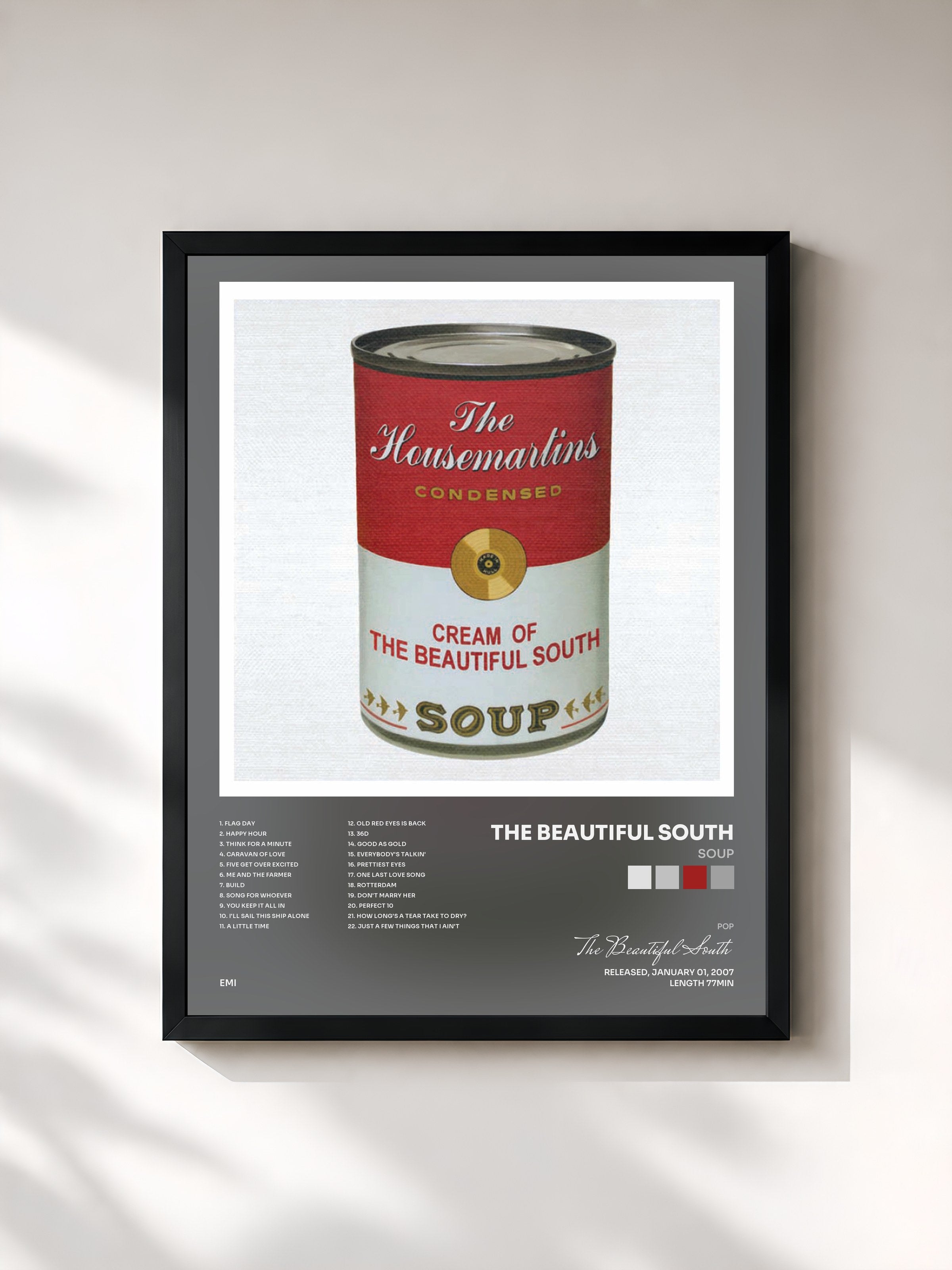#noir Tableau de l'album Soup de The Beautiful South, cadre noir, imprimé et encadré en France
