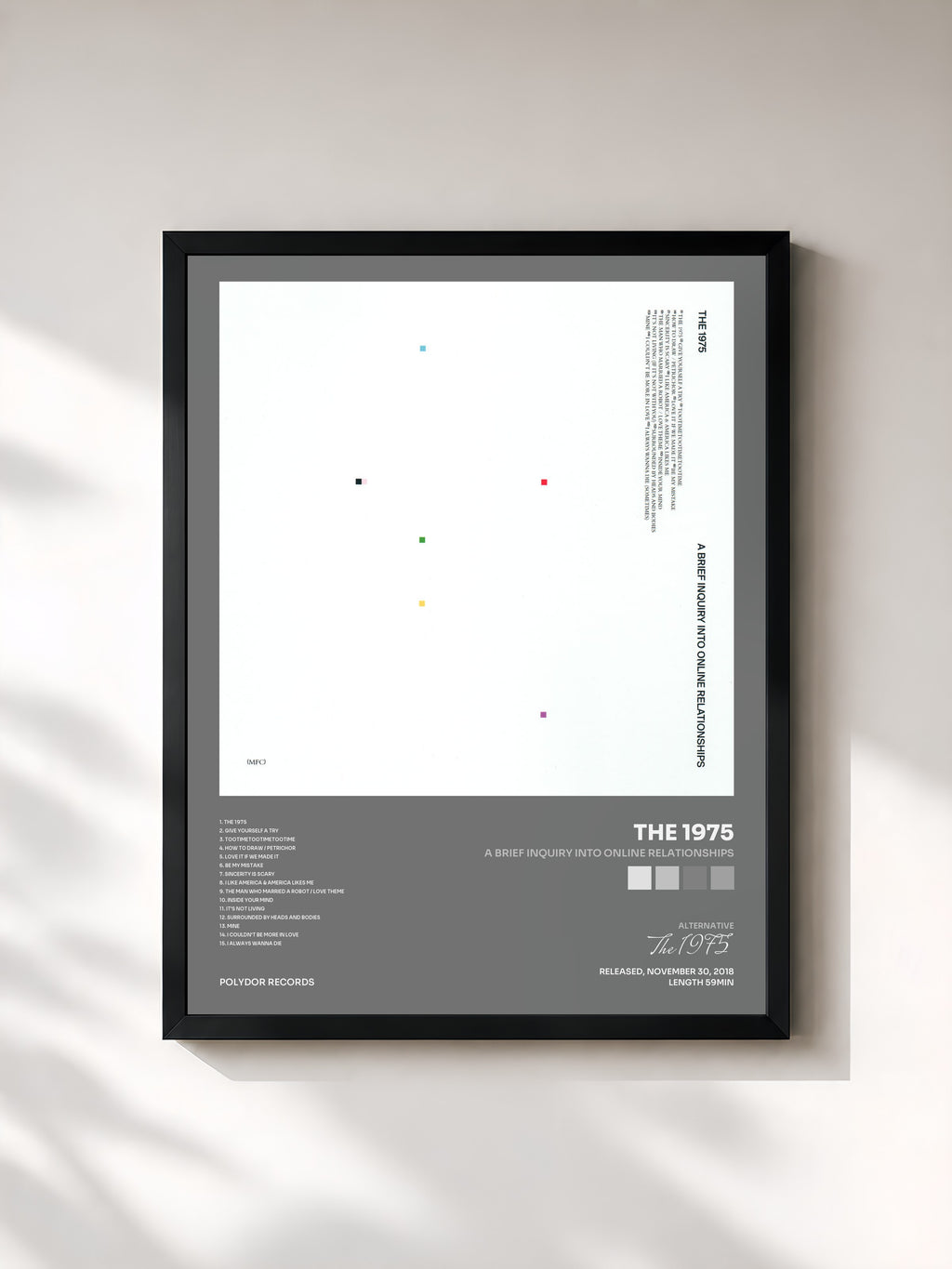 #noir Tableau de l'album A Brief Inquiry Into Online Relationships de The 1975, cadre noir, imprimé et encadré en France
