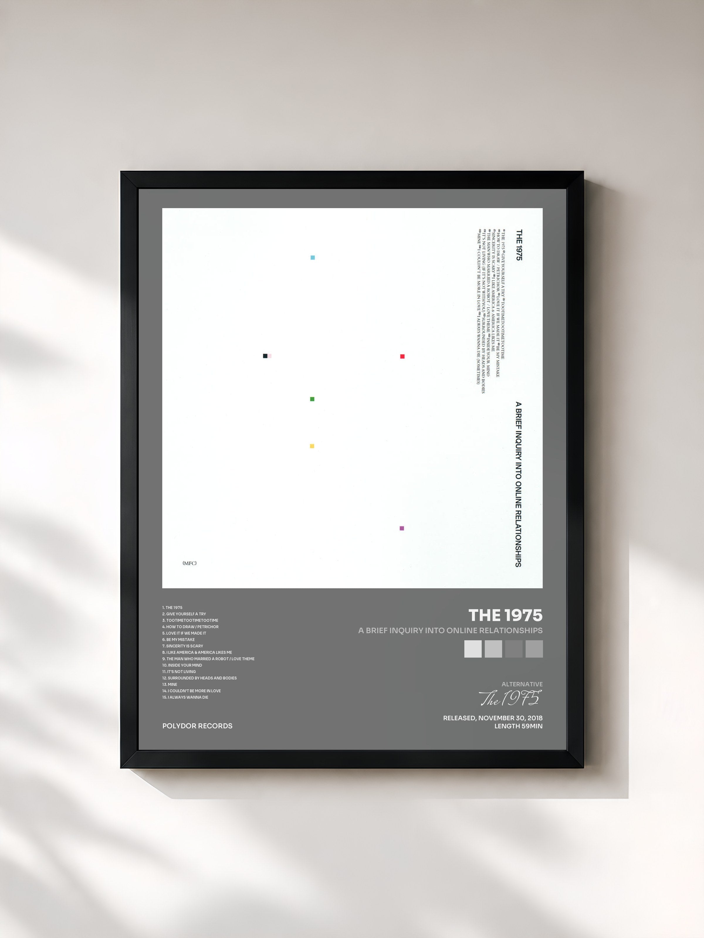 #noir Tableau de l'album A Brief Inquiry Into Online Relationships de The 1975, cadre noir, imprimé et encadré en France