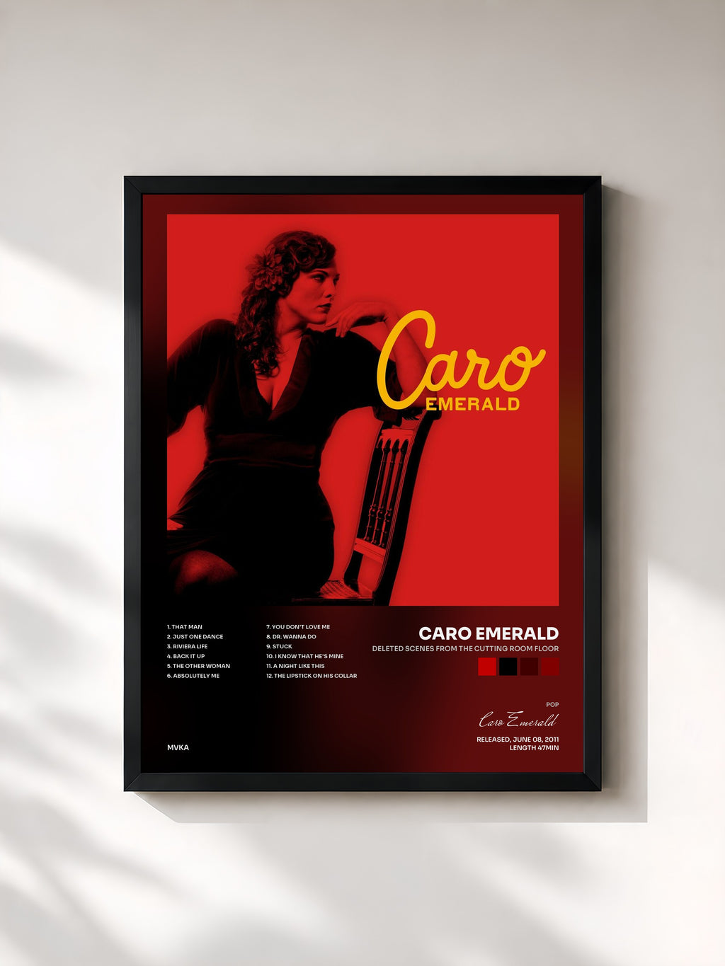 #noir Tableau de l'album Deleted Scenes From The Cutting Room Floor de Caro Emerald, cadre noir, imprimé et encadré en France