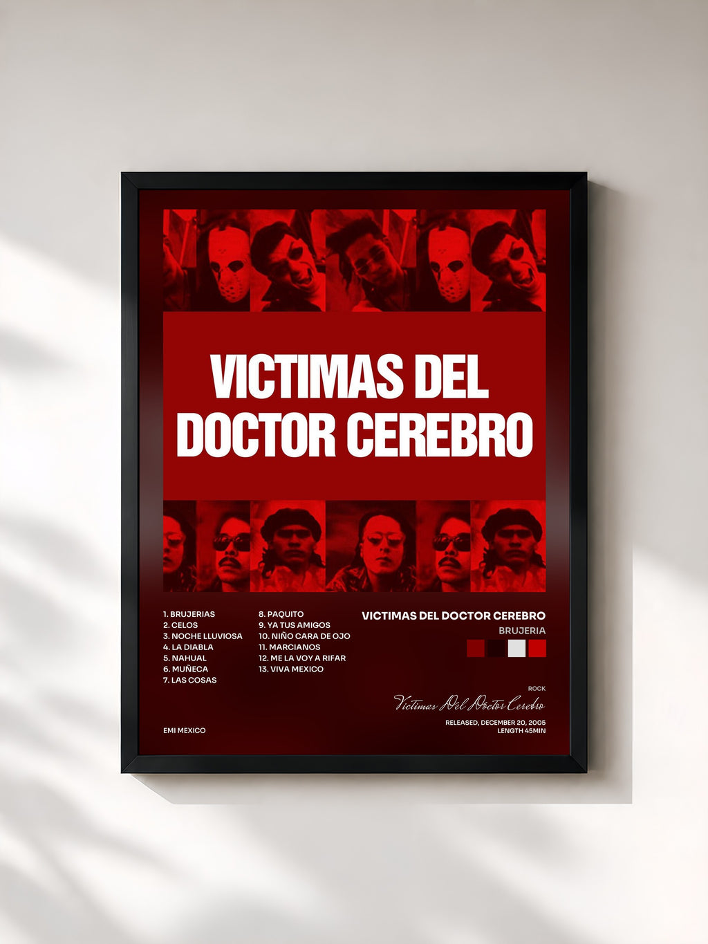 #noir Tableau de l'album Brujeria de Victimas Del Doctor Cerebro, cadre noir, imprimé et encadré en France