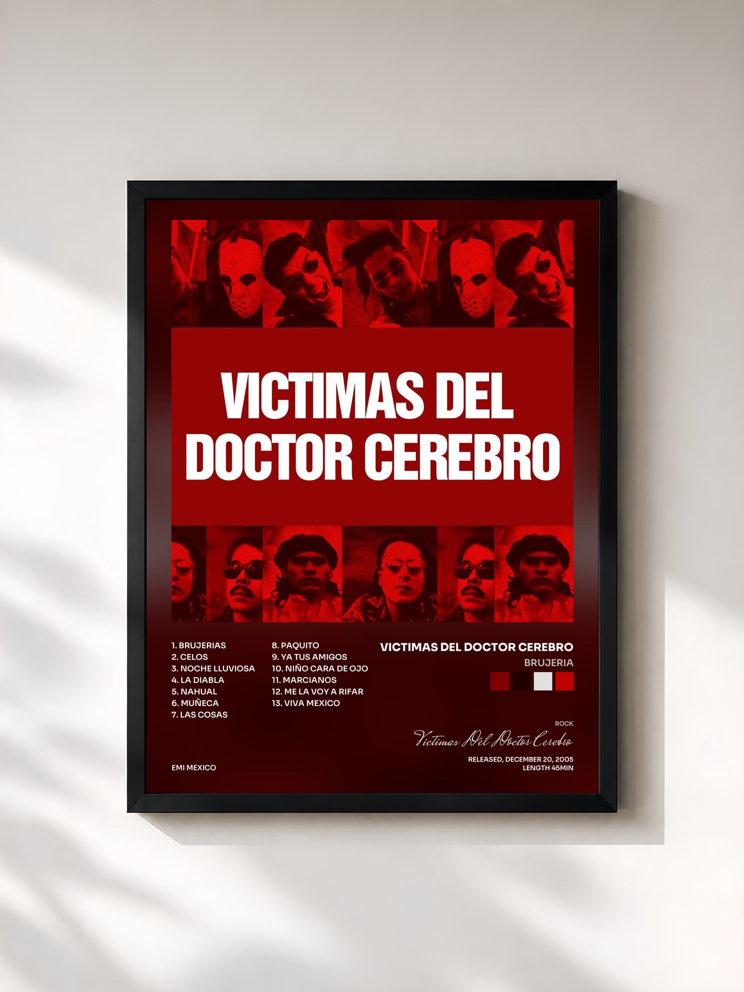 #noir Tableau de l'album Brujeria de Victimas Del Doctor Cerebro, cadre noir, imprimé et encadré en France