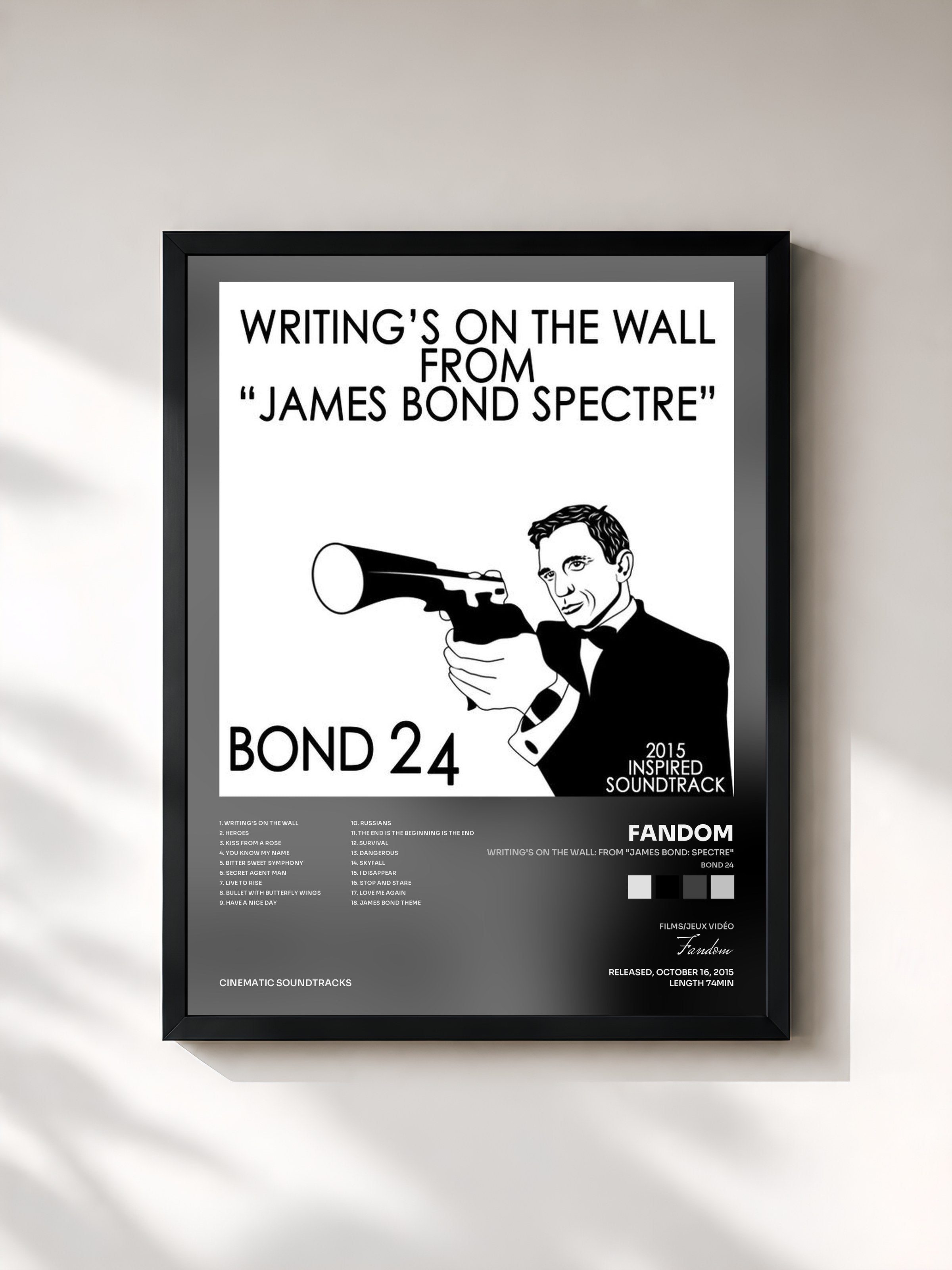 #noir Tableau de l'album Writing's on the Wall: From "James Bond: Spectre" (Bond 24) [2015 Inspired Soundtrack] de Fandom, cadre noir, imprimé et encadré en France