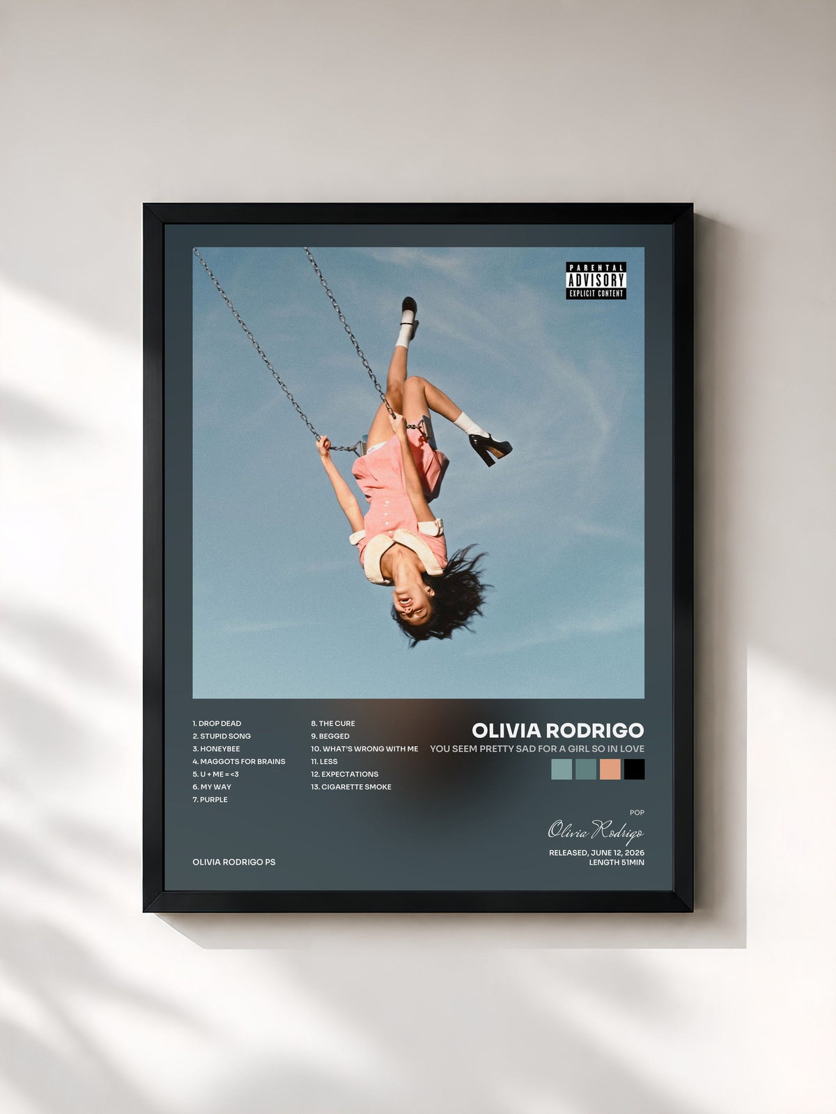 #noir Tableau de l'album you seem pretty sad for a girl so in love de Olivia Rodrigo, cadre noir, imprimé et encadré en France