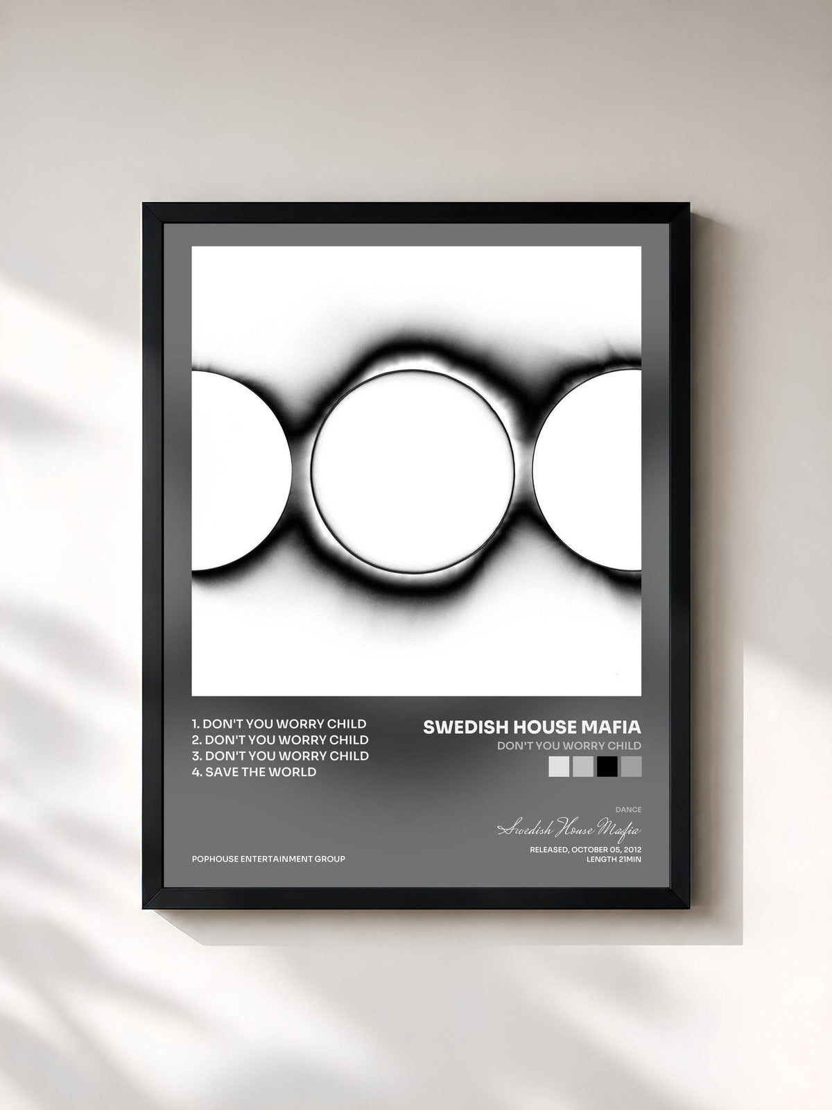 #noir Tableau de l'album Don't You Worry Child de Swedish House Mafia, cadre noir, imprimé et encadré en France