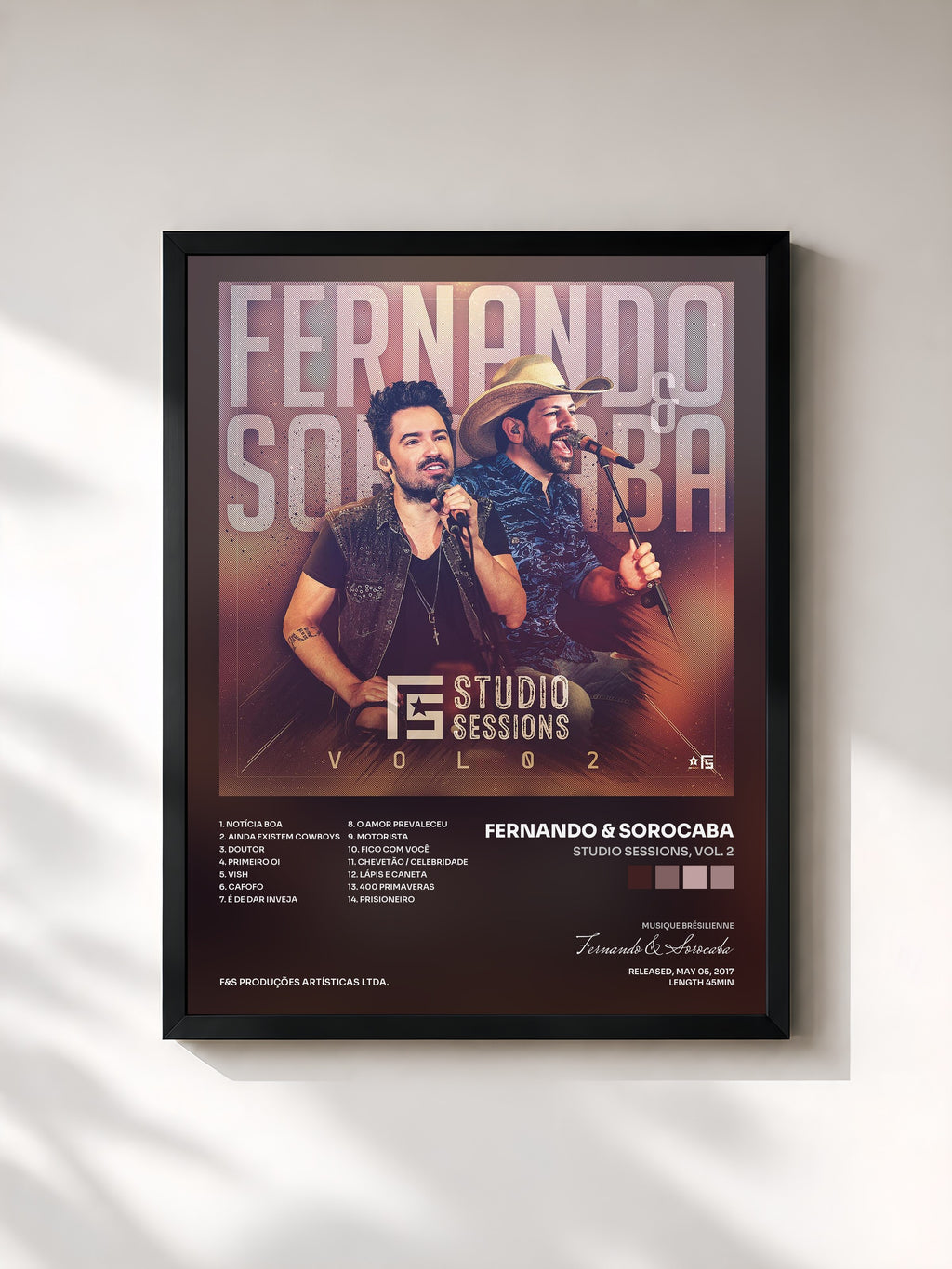 #noir Tableau de l'album Studio Sessions, Vol. 2 de Fernando & Sorocaba, cadre noir, imprimé et encadré en France