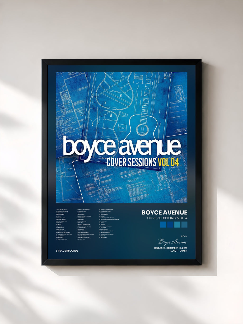 #noir Tableau de l'album Cover Sessions, Vol. 4 de Boyce Avenue, cadre noir, imprimé et encadré en France