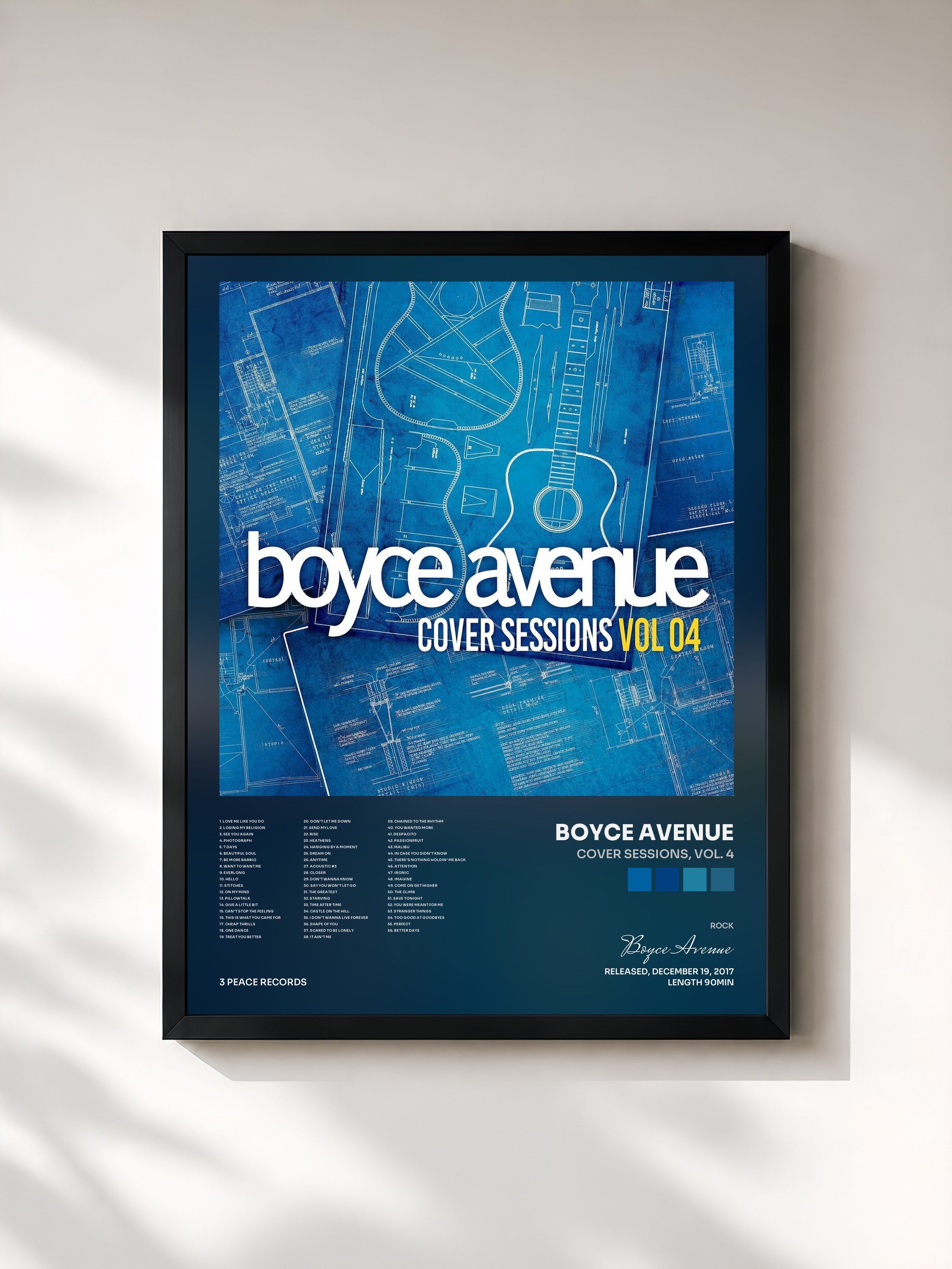#noir Tableau de l'album Cover Sessions, Vol. 4 de Boyce Avenue, cadre noir, imprimé et encadré en France
