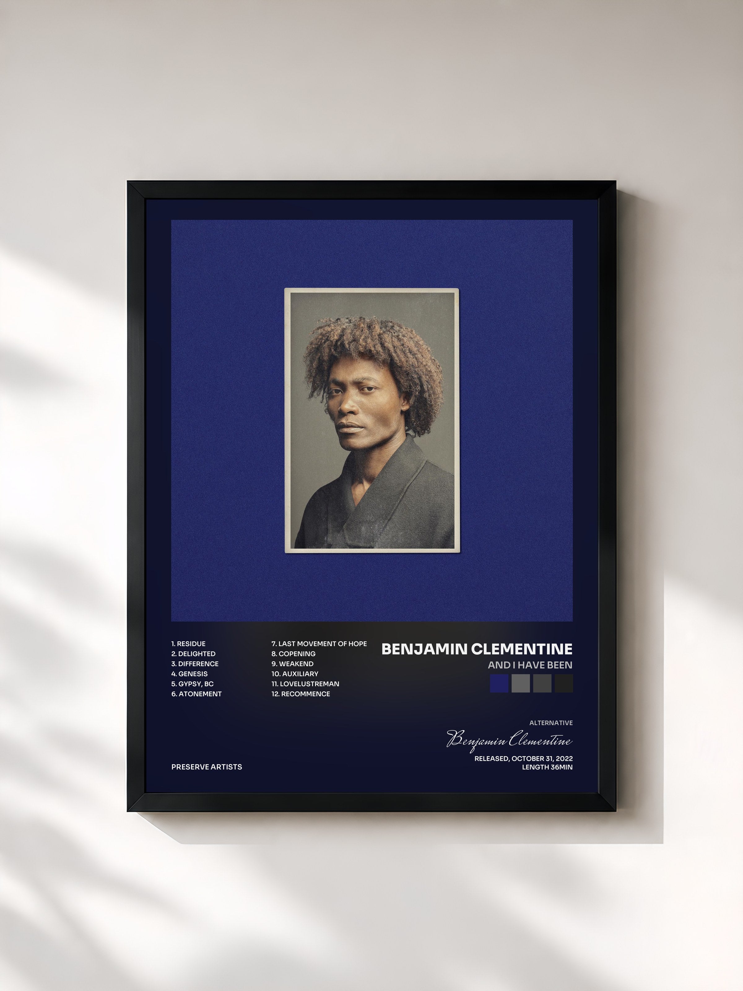 #noir Tableau de l'album And I Have Been de Benjamin Clementine, cadre noir, imprimé et encadré en France