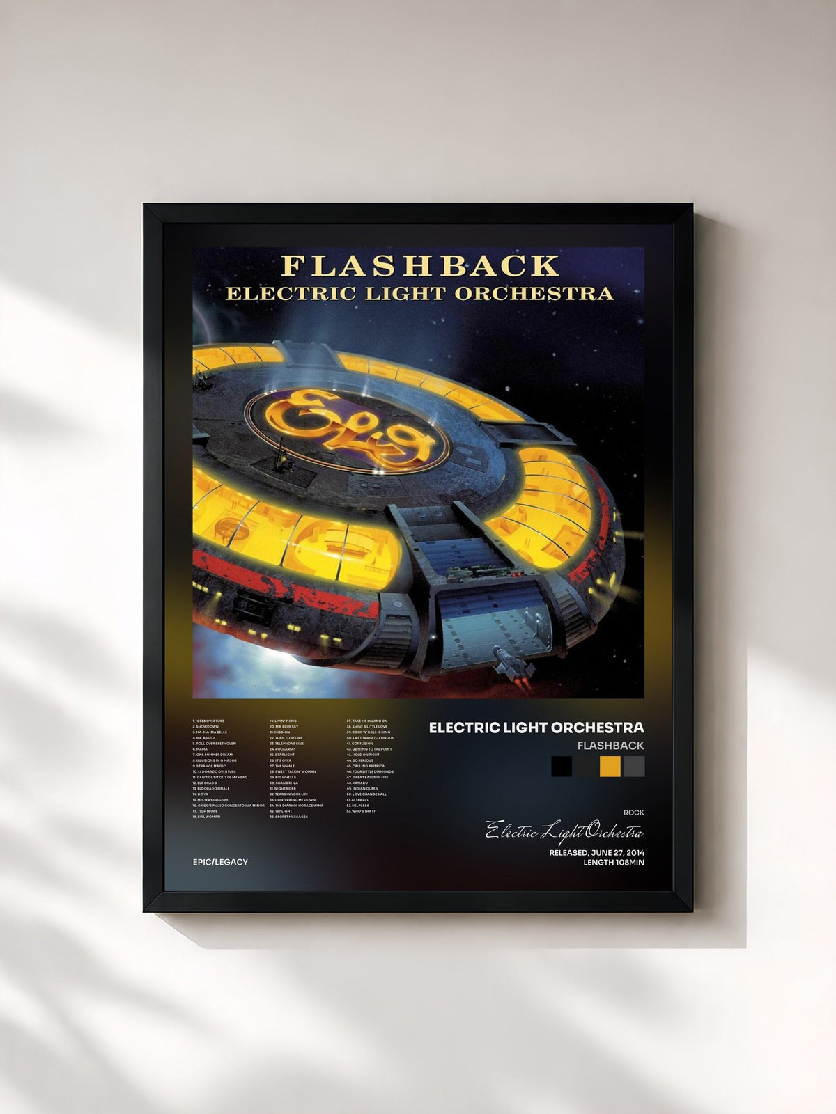 #noir Tableau de l'album Flashback de Electric Light Orchestra, cadre noir, imprimé et encadré en France