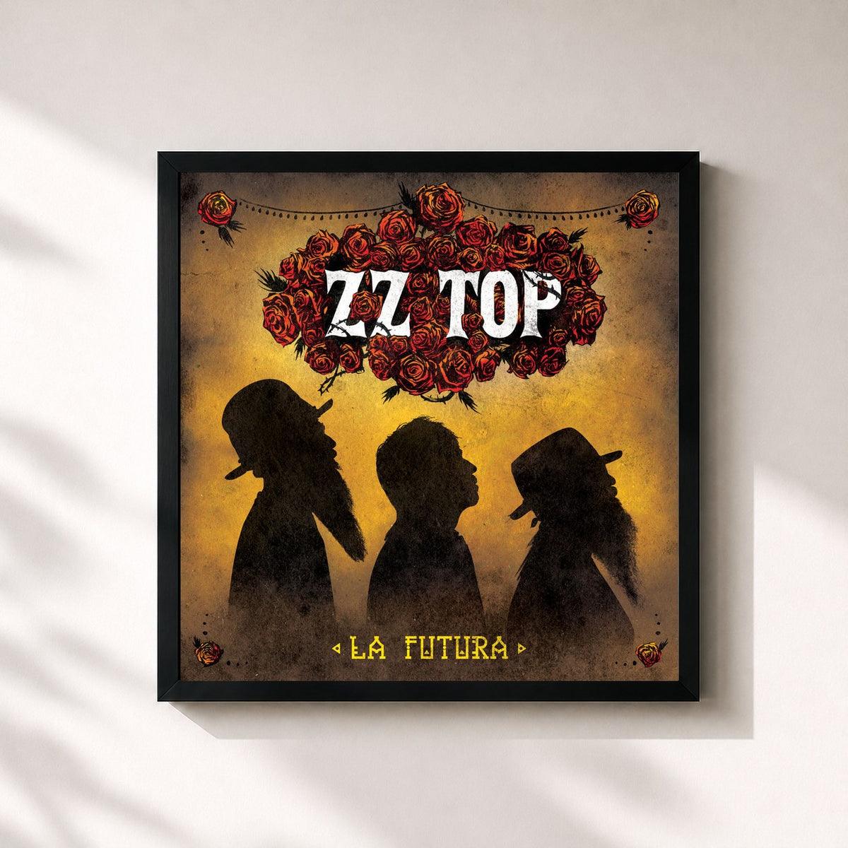 #noir Tableau carré de l'album La Futura de ZZ Top, cadre noir 32x32 cm