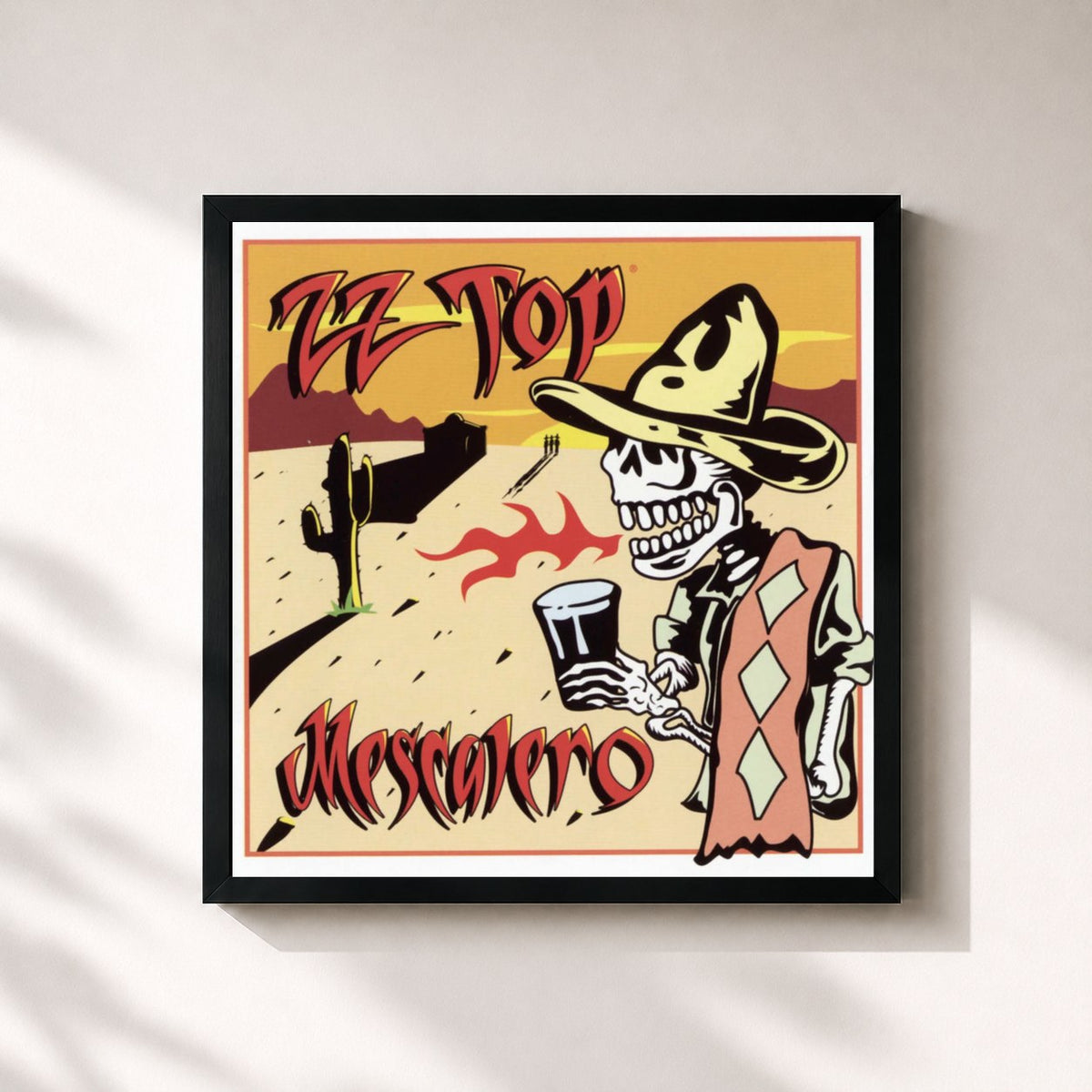 #noir Tableau carré de l'album Mescalero de ZZ Top, cadre noir 32x32 cm