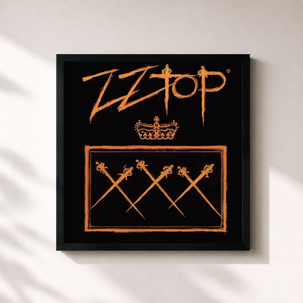 #noir Tableau carré de l'album X X X de ZZ Top, cadre noir 32x32 cm