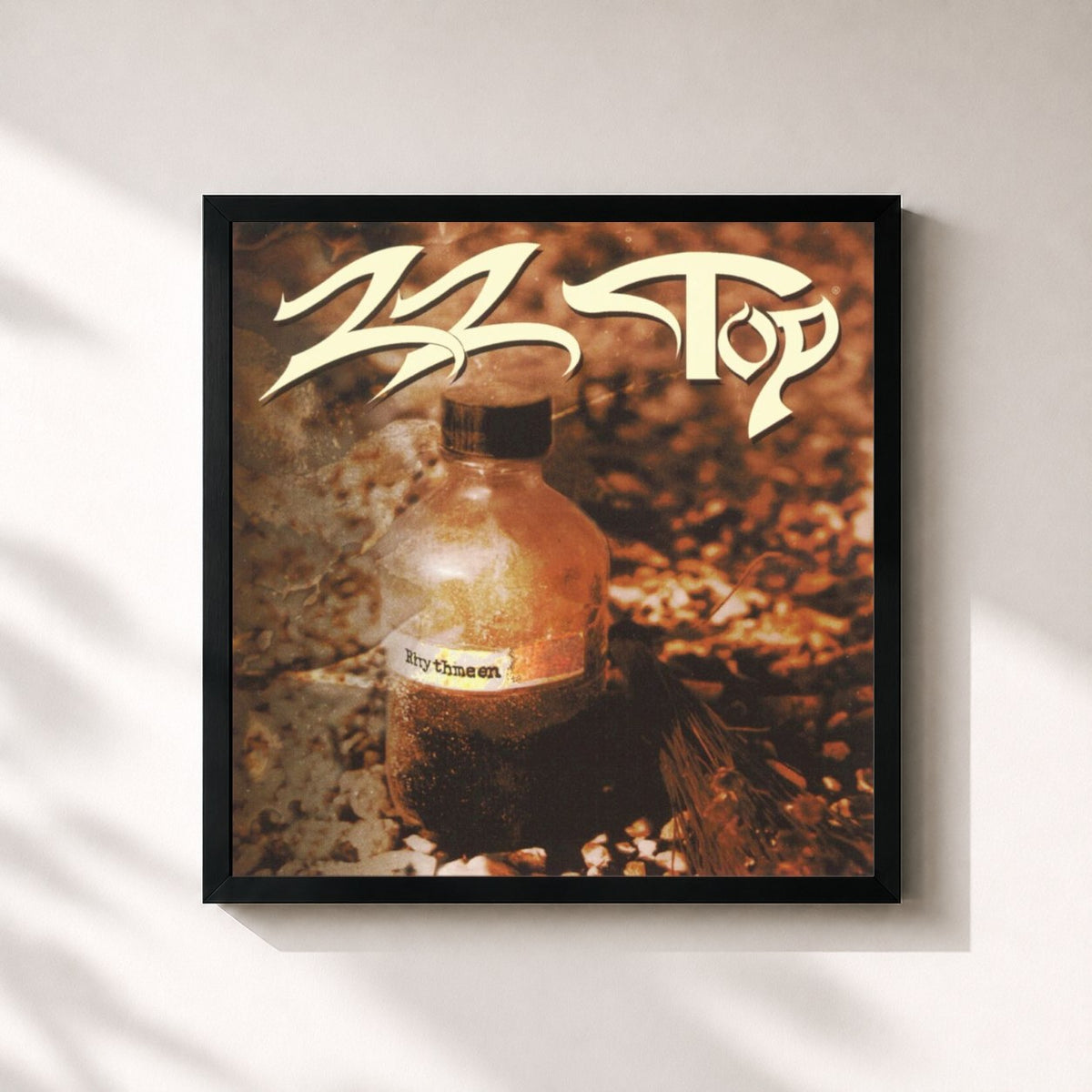 #noir Tableau carré de l'album Rhythmeen de ZZ Top, cadre noir 32x32 cm