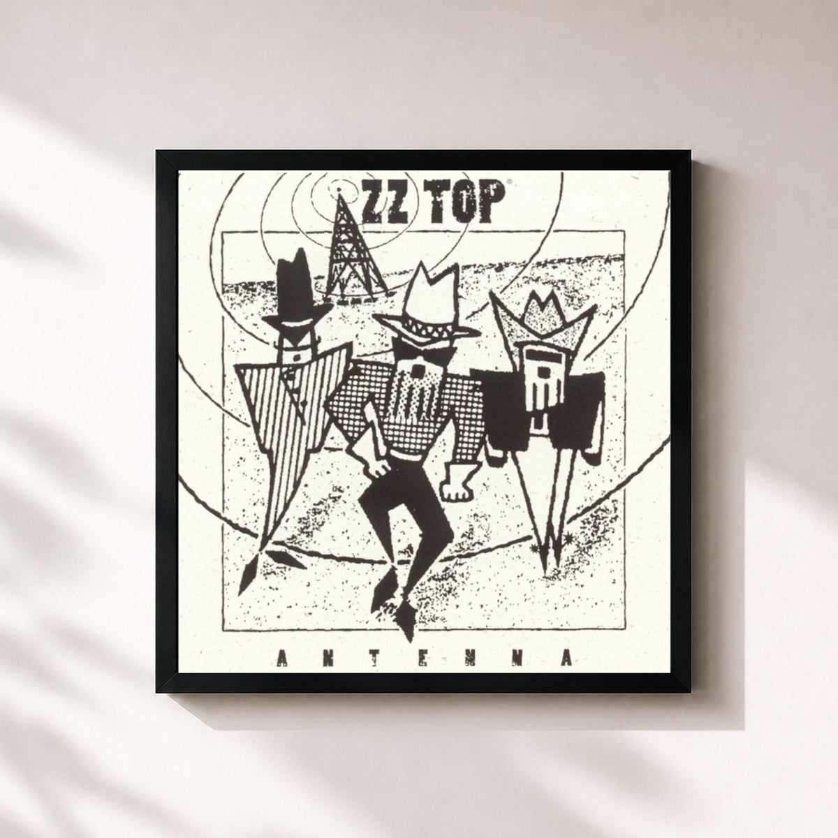 #noir Tableau carré de l'album Antenna de ZZ Top, cadre noir 32x32 cm