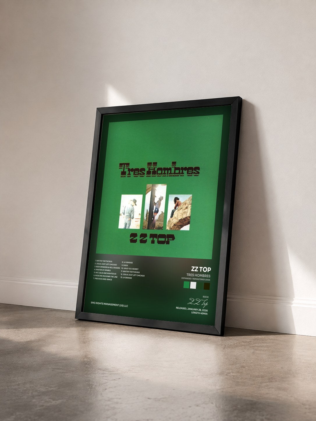 #noir Tableau de l'album Tres Hombres (Expanded / Remastered 2006) de ZZ Top vu de trois quarts, cadre noir