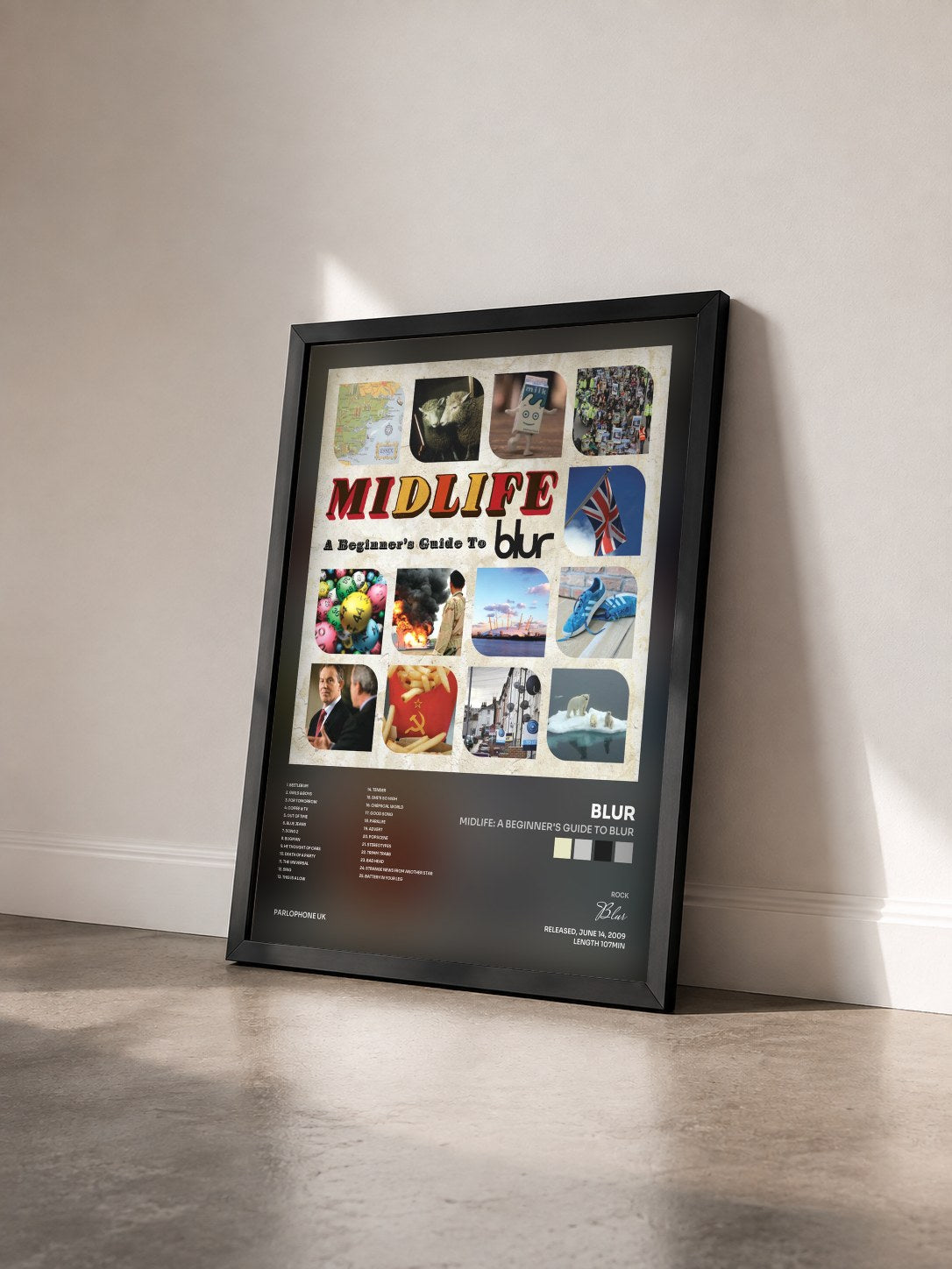 #noir Tableau de l'album Midlife: A Beginner's Guide to Blur de Blur vu de trois quarts, cadre noir