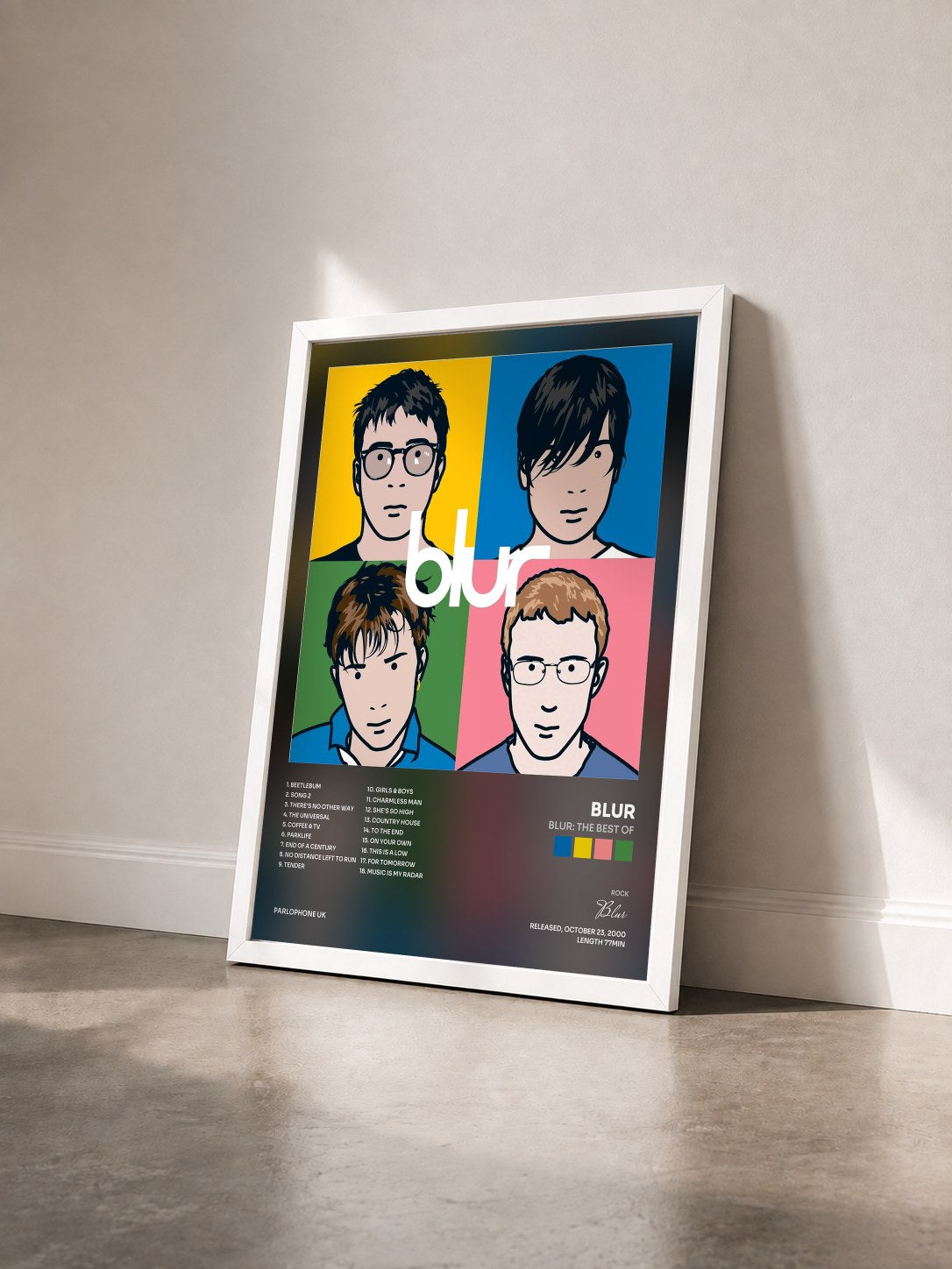 #blanc Tableau de l'album Blur: The Best Of de Blur vu de trois quarts, cadre blanc