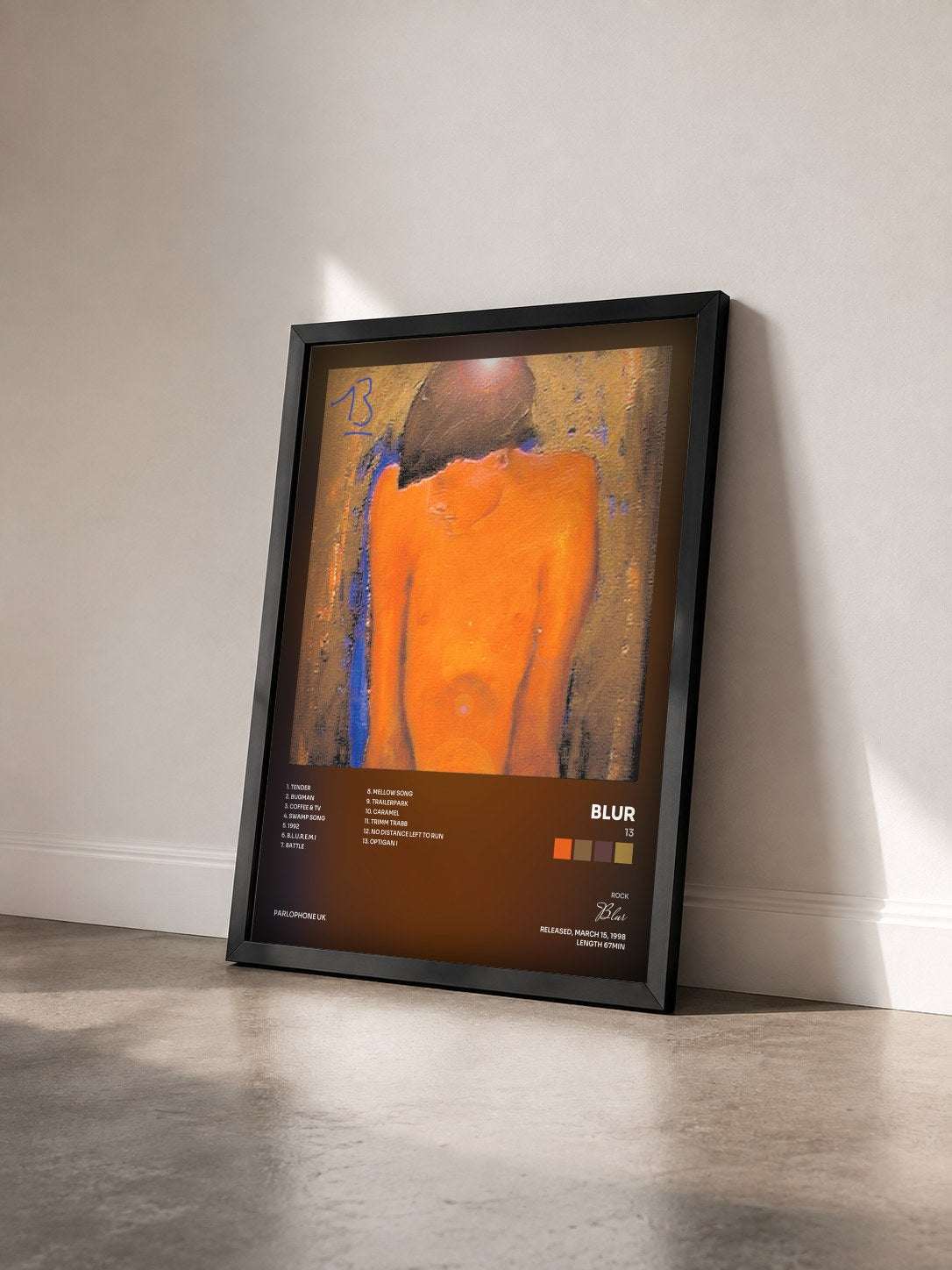 #noir Tableau de l'album 13 de Blur vu de trois quarts, cadre noir