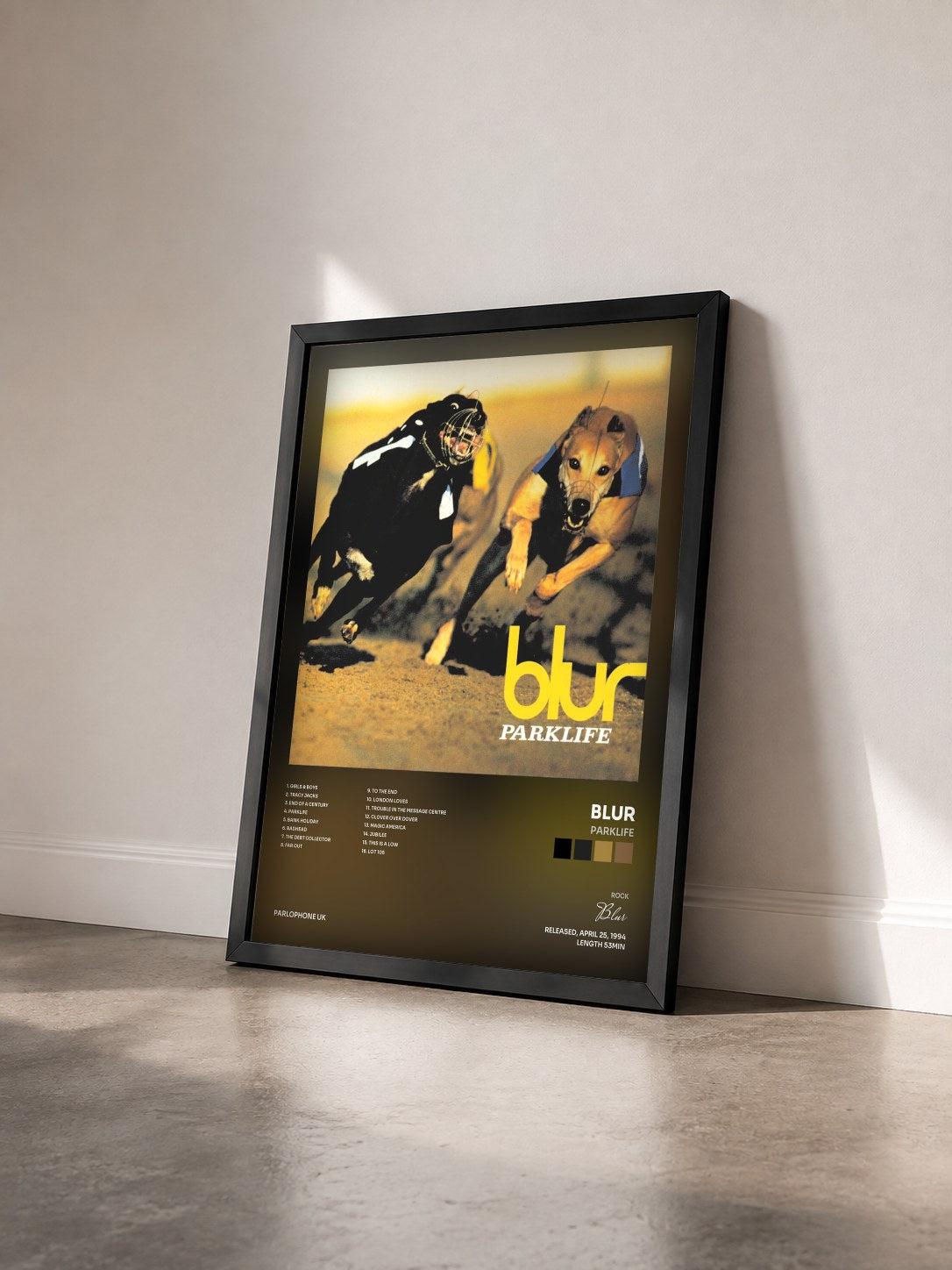 #noir Tableau de l'album Parklife de Blur vu de trois quarts, cadre noir