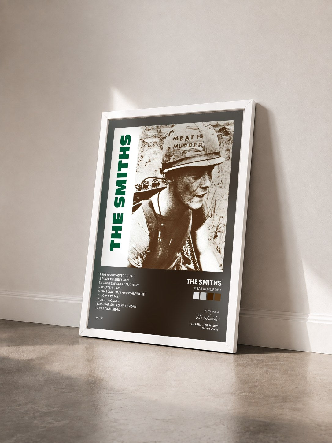 #blanc Meat Is Murder von The Smiths als gerahmter Kunstdruck von schräg gesehen, weißer Rahmen