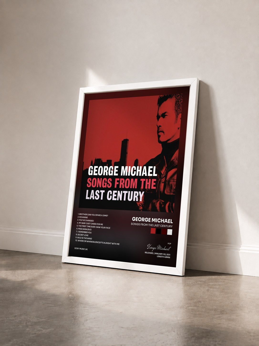 #blanc Tableau de l'album Songs From The Last Century de George Michael vu de trois quarts, cadre blanc
