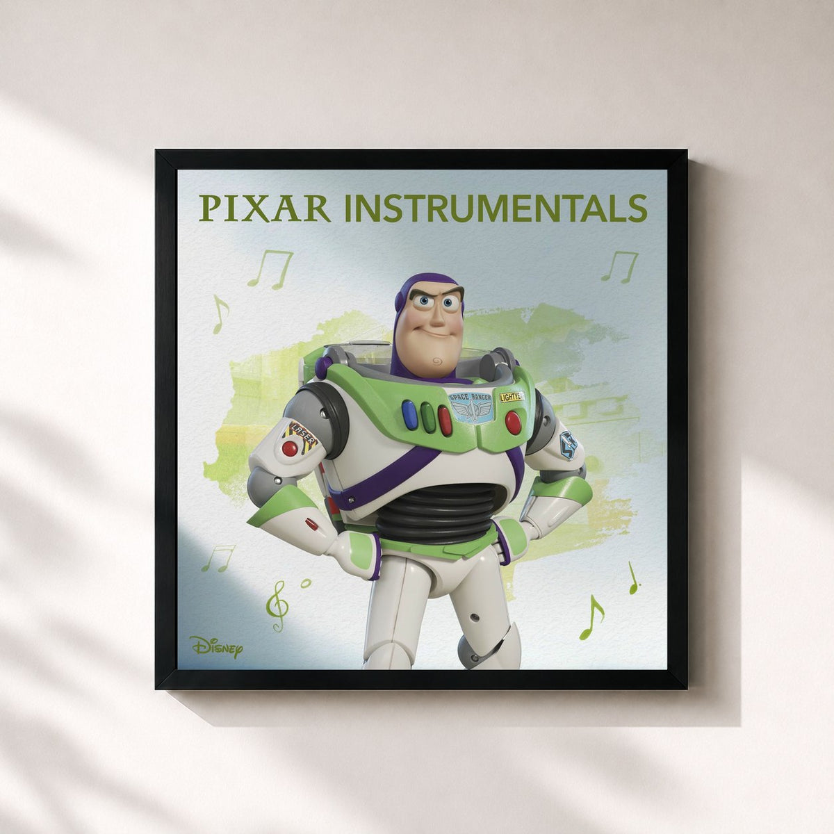 #noir Tableau carré de l'album Pixar Instrumentals: Toy Story de Disney, cadre noir 32x32 cm