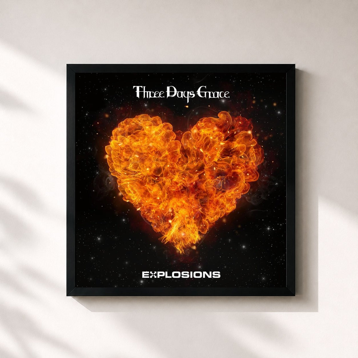 #noir Tableau carré de l'album EXPLOSIONS de Three Days Grace, cadre noir 32x32 cm
