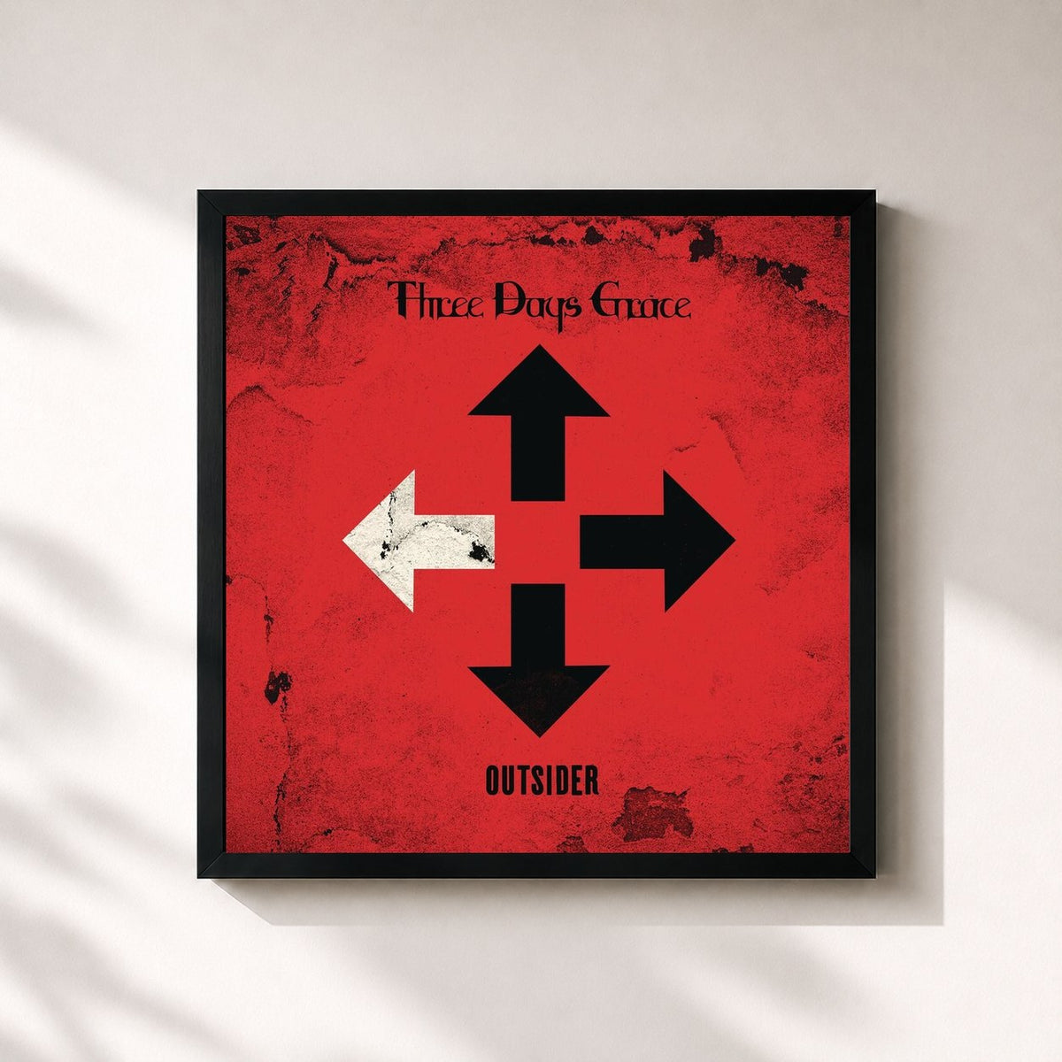 #noir Tableau carré de l'album Outsider de Three Days Grace, cadre noir 32x32 cm