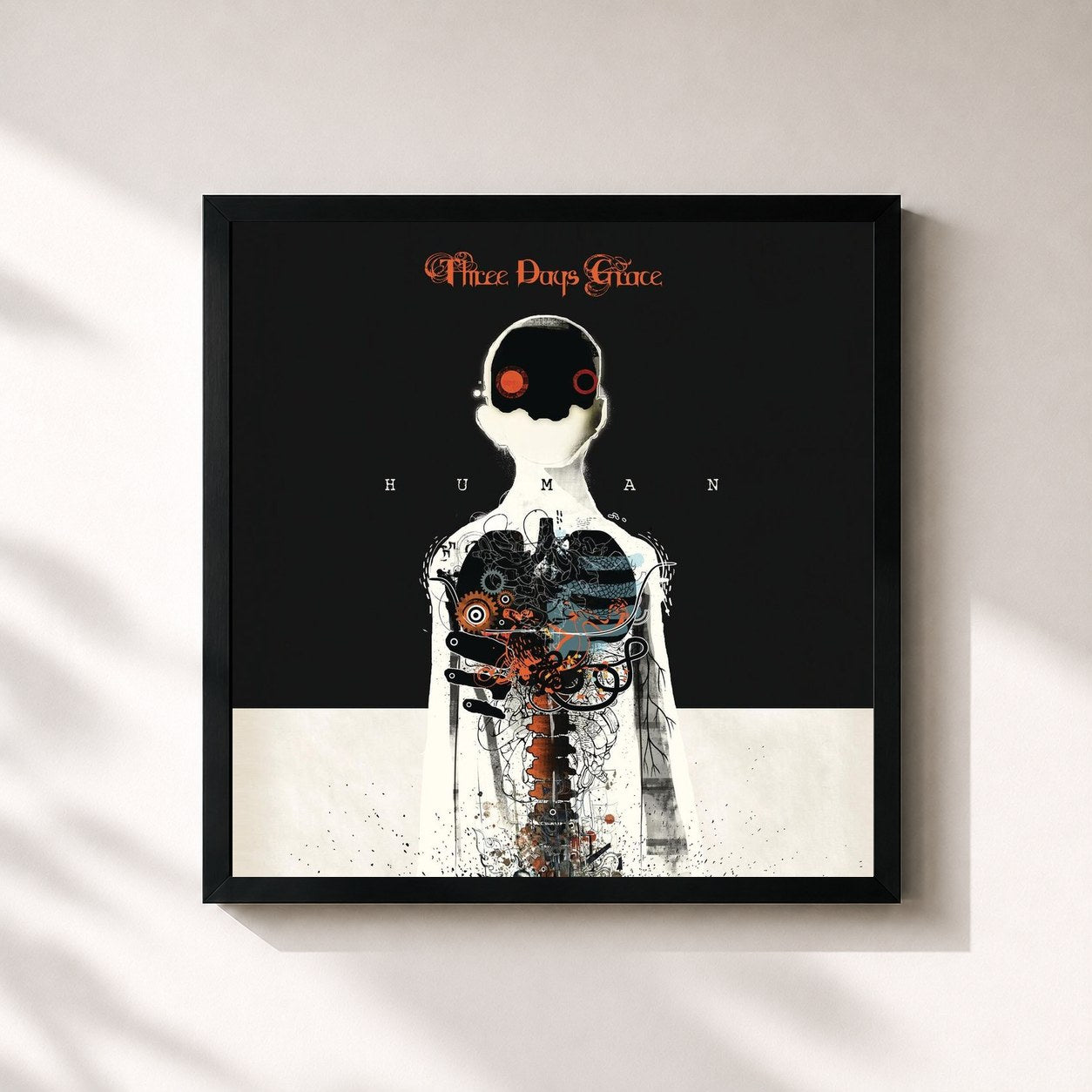#noir Tableau carré de l'album Human de Three Days Grace, cadre noir 32x32 cm