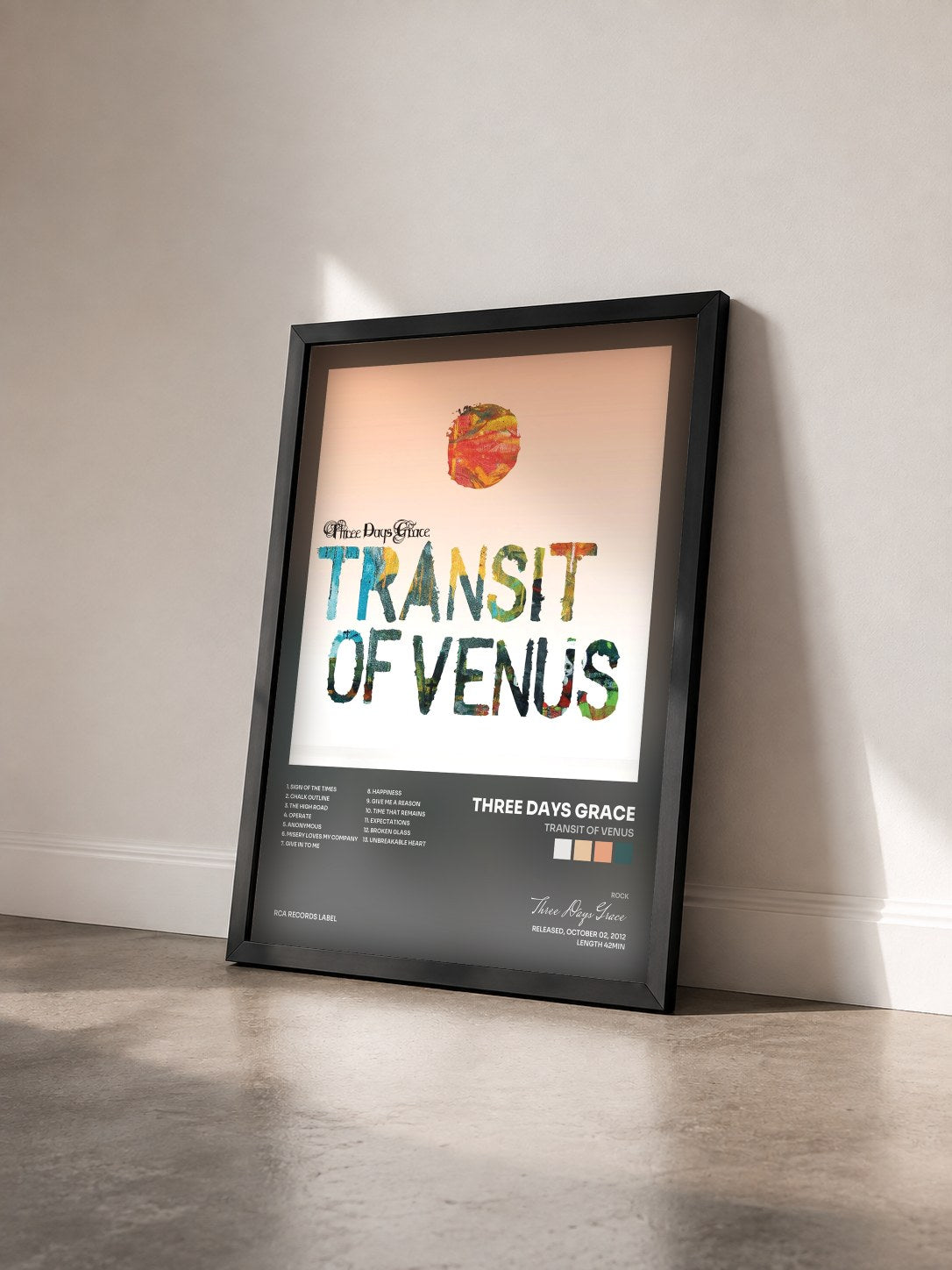 #noir Tableau de l'album Transit Of Venus de Three Days Grace vu de trois quarts, cadre noir