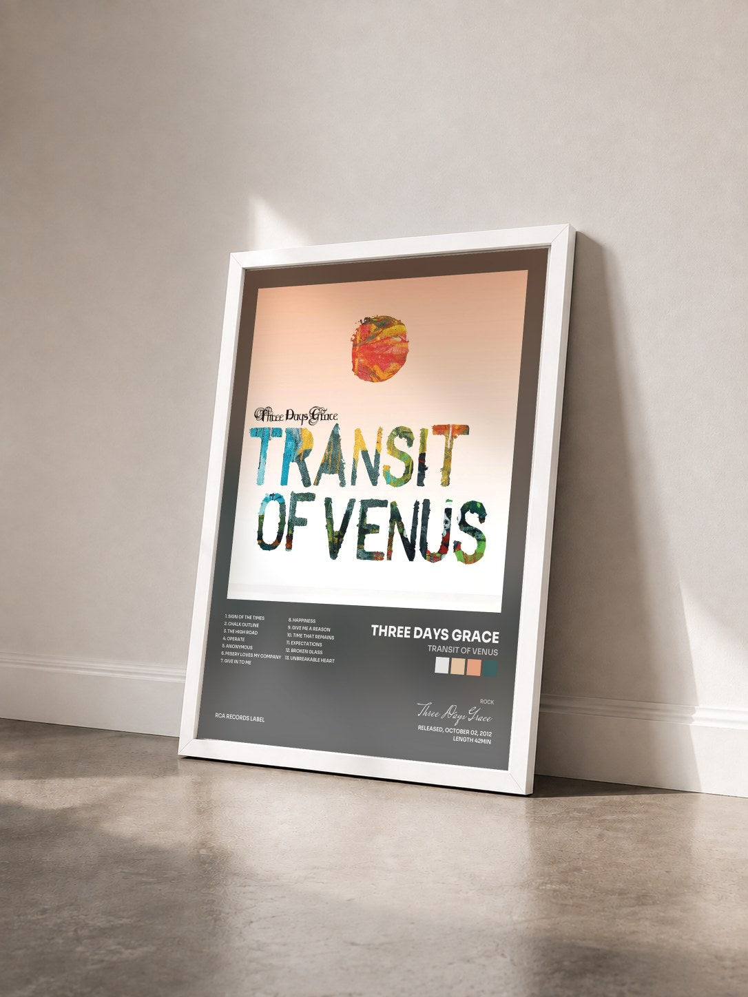 #blanc Tableau de l'album Transit Of Venus de Three Days Grace vu de trois quarts, cadre blanc