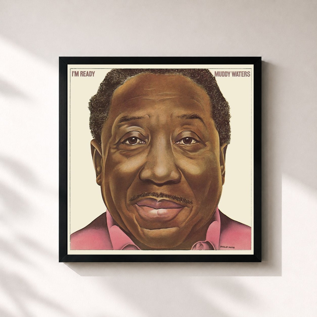 #noir I'm Ready di Muddy Waters in stampa quadrata incorniciata, cornice nera 32x32 cm