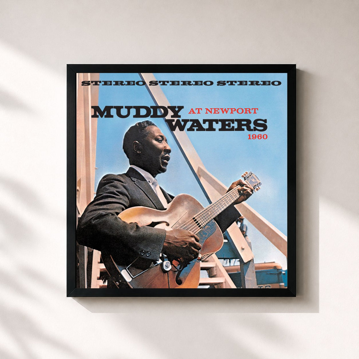 #noir Muddy Waters At Newport 1960 di Muddy Waters in stampa quadrata incorniciata, cornice nera 32x32 cm