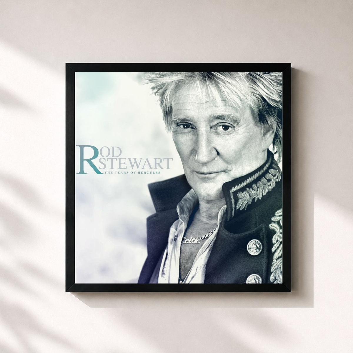 #noir The Tears Of Hercules de Rod Stewart en lámina cuadrada enmarcada, marco negro de 32x32 cm