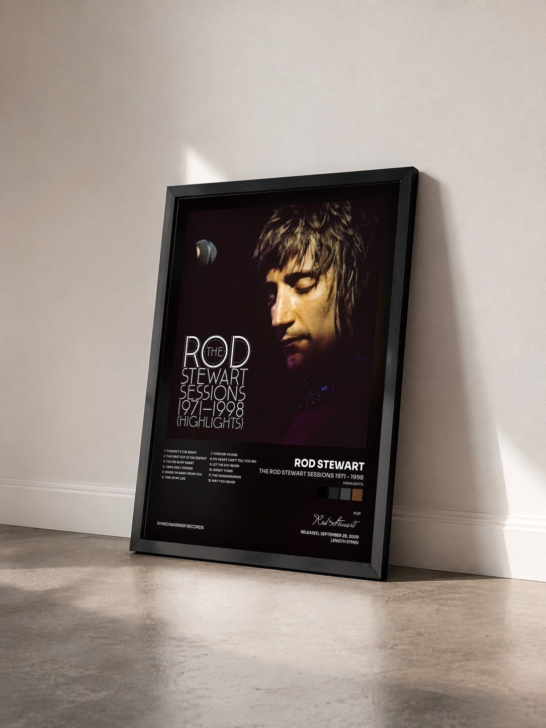 #noir The Rod Stewart Sessions 1971 - 1998 (Highlights) de Rod Stewart en lámina enmarcada vista de tres cuartos, marco negro