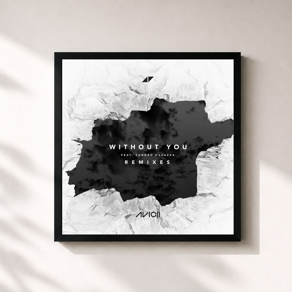 #noir Tableau carré de l'album Without You (Remixes) de Avicii, cadre noir 32x32 cm